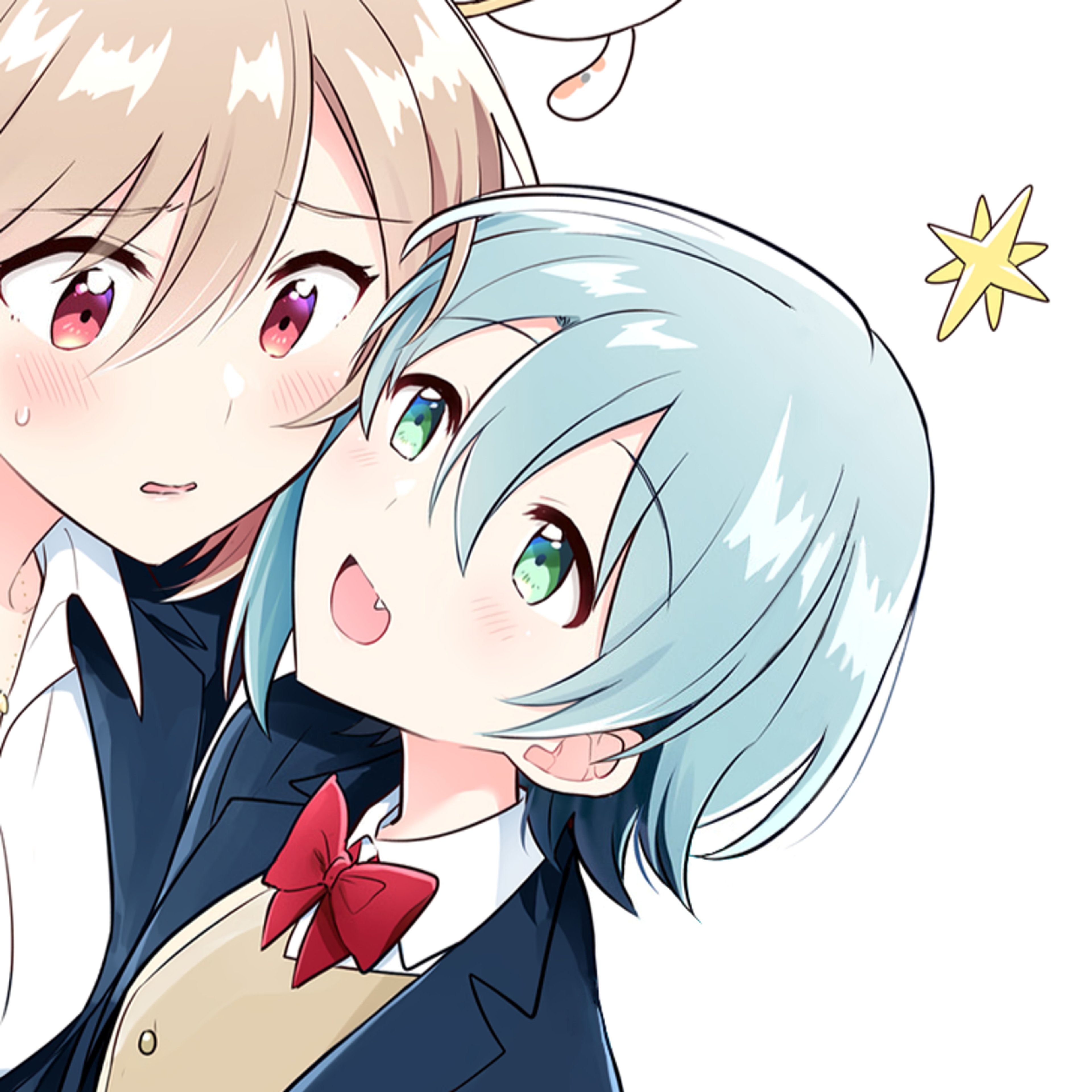 Two anime-style female characters in school uniforms