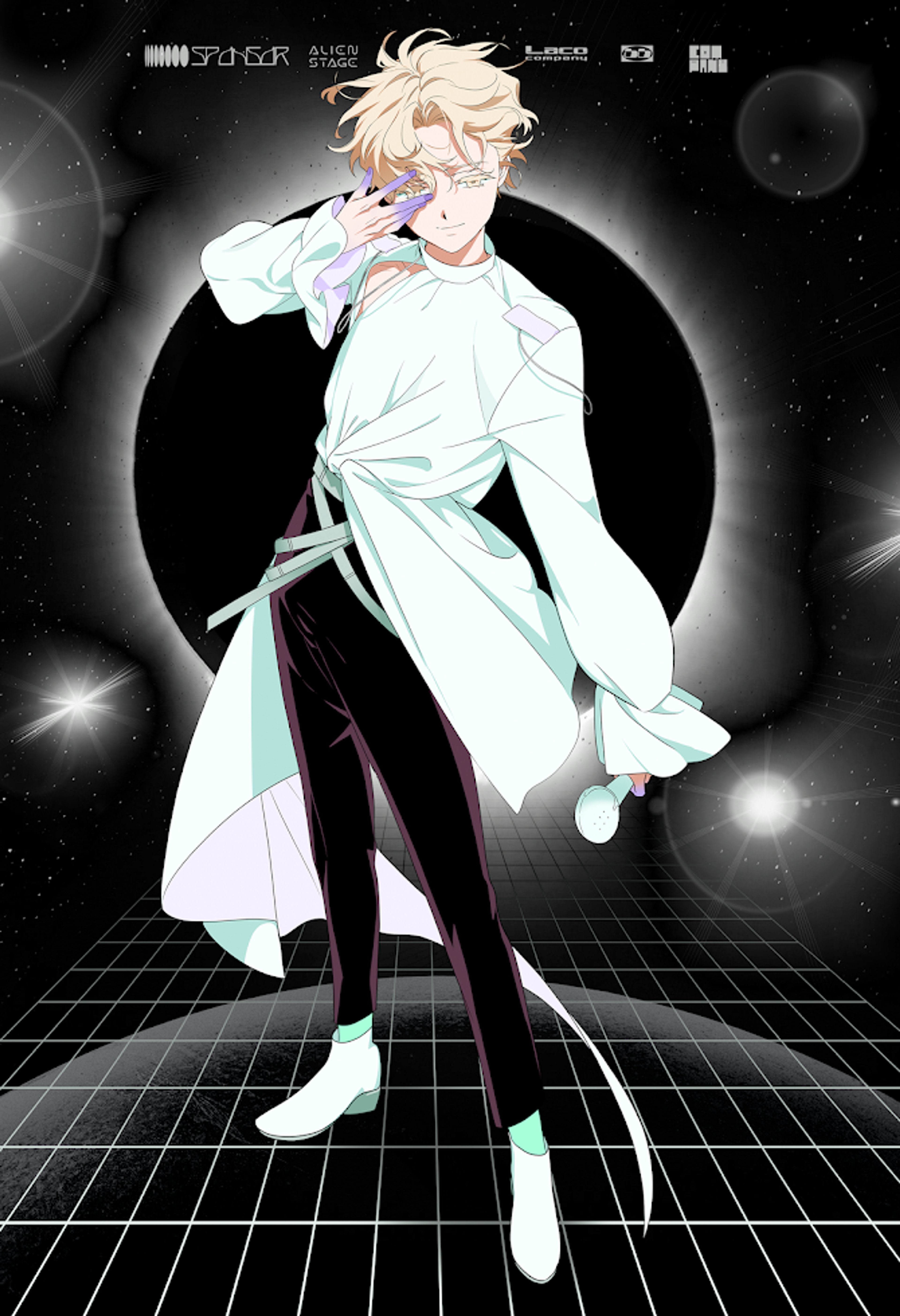 A tall, slender male character with long, wavy blonde hair and a refined, princely appearance.