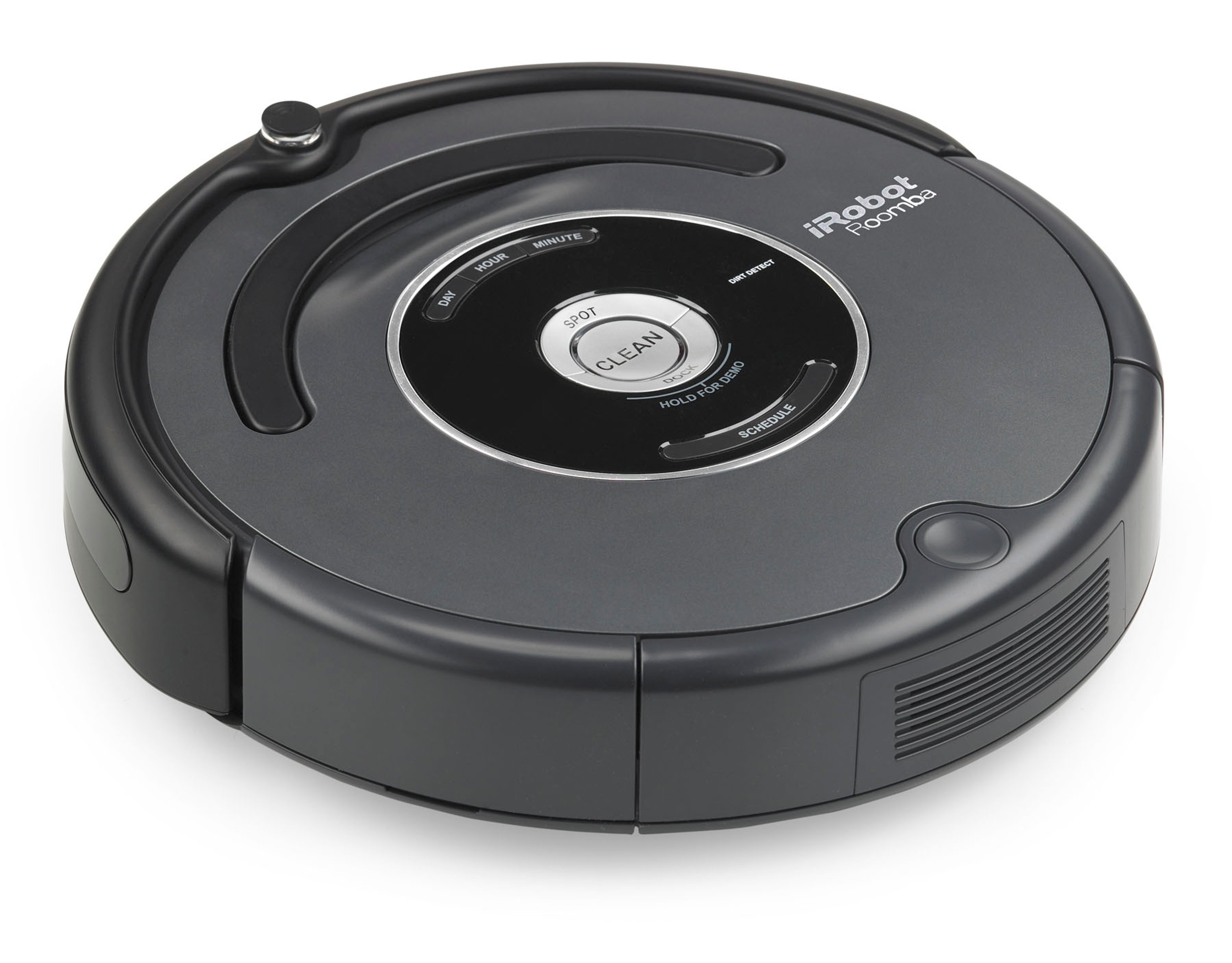 A black Roomba robotic vacuum cleaner