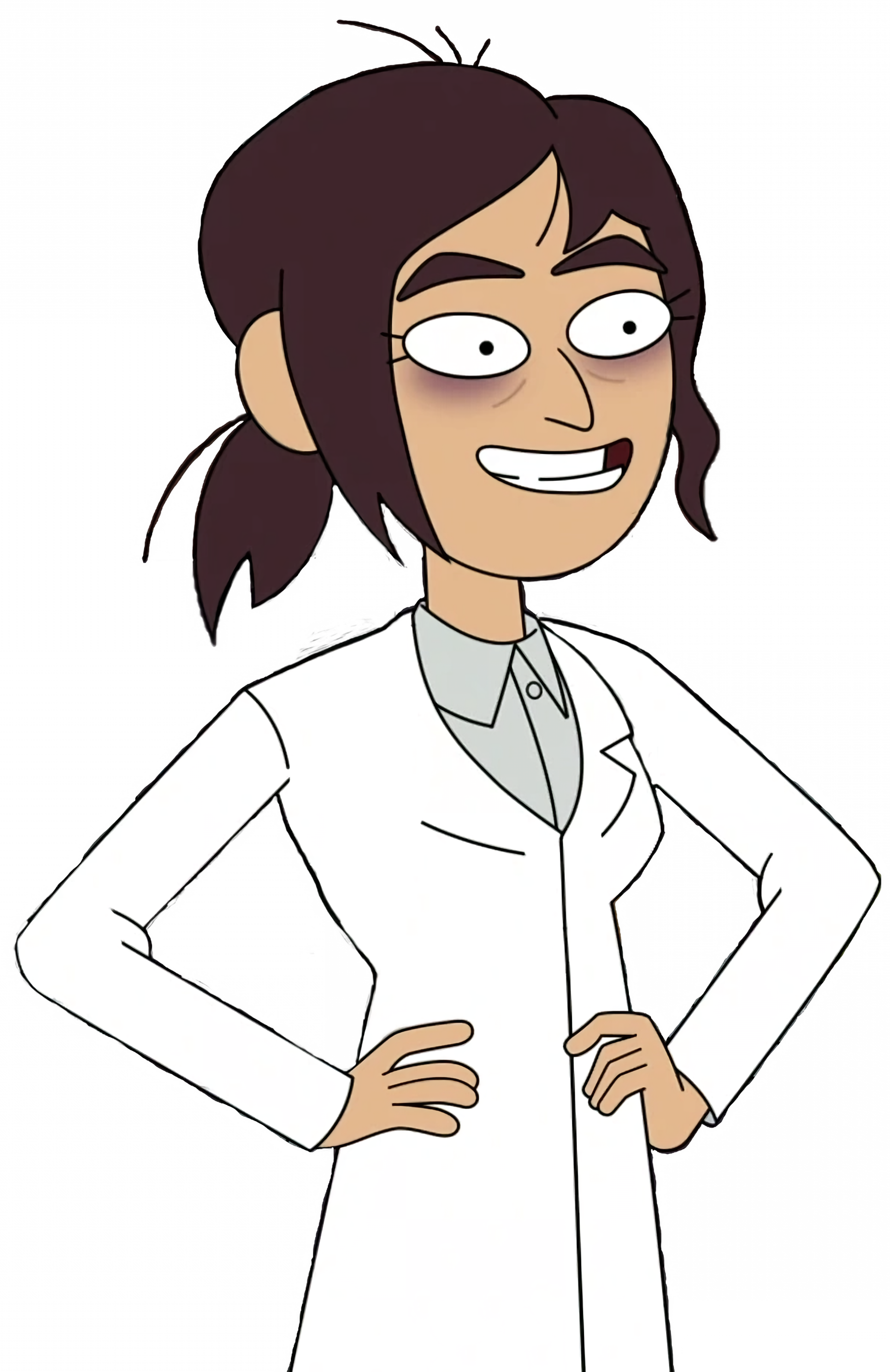 A young woman with short brown hair in a lab coat