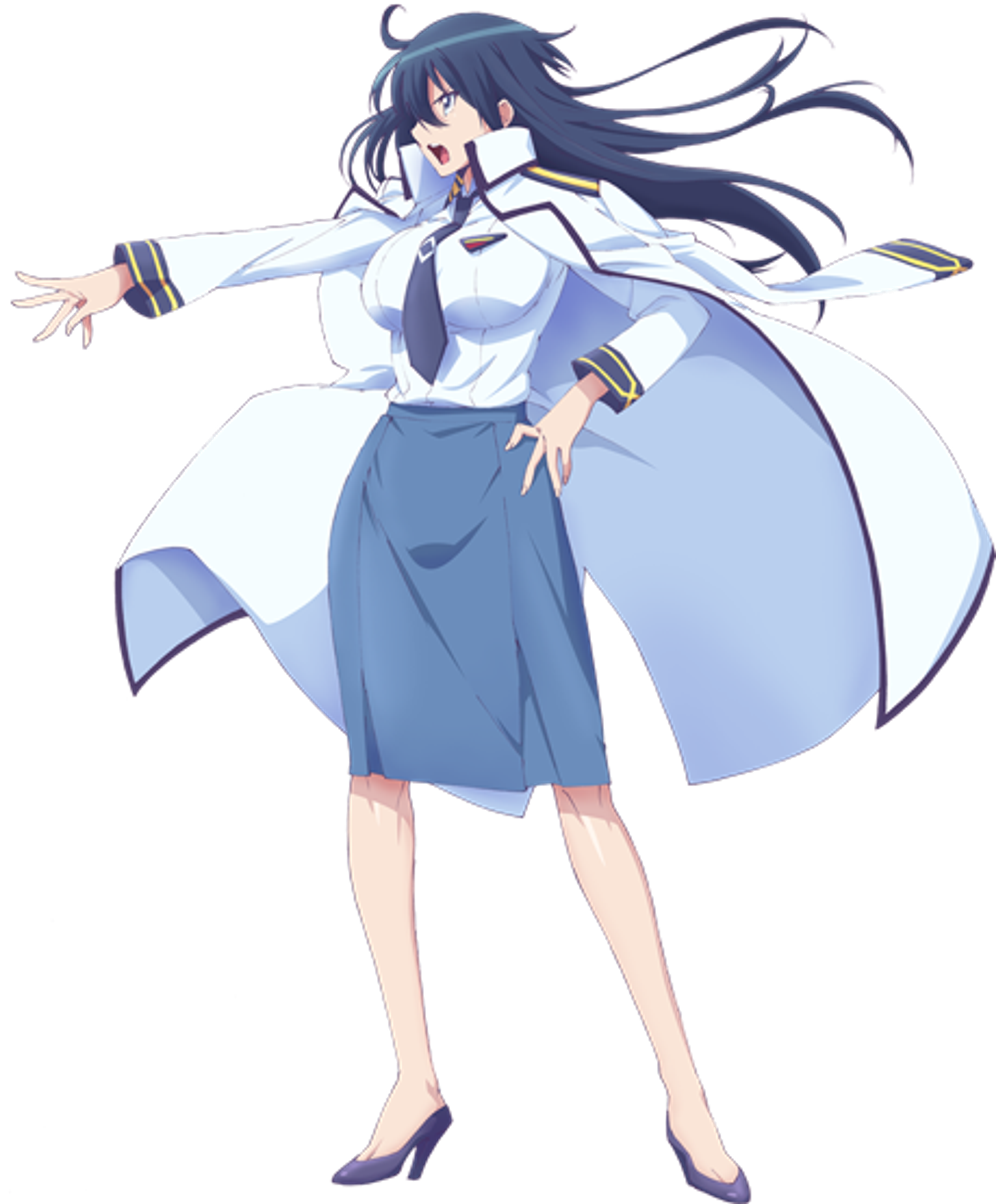 An anime-style character with dark blue hair in a defensive stance