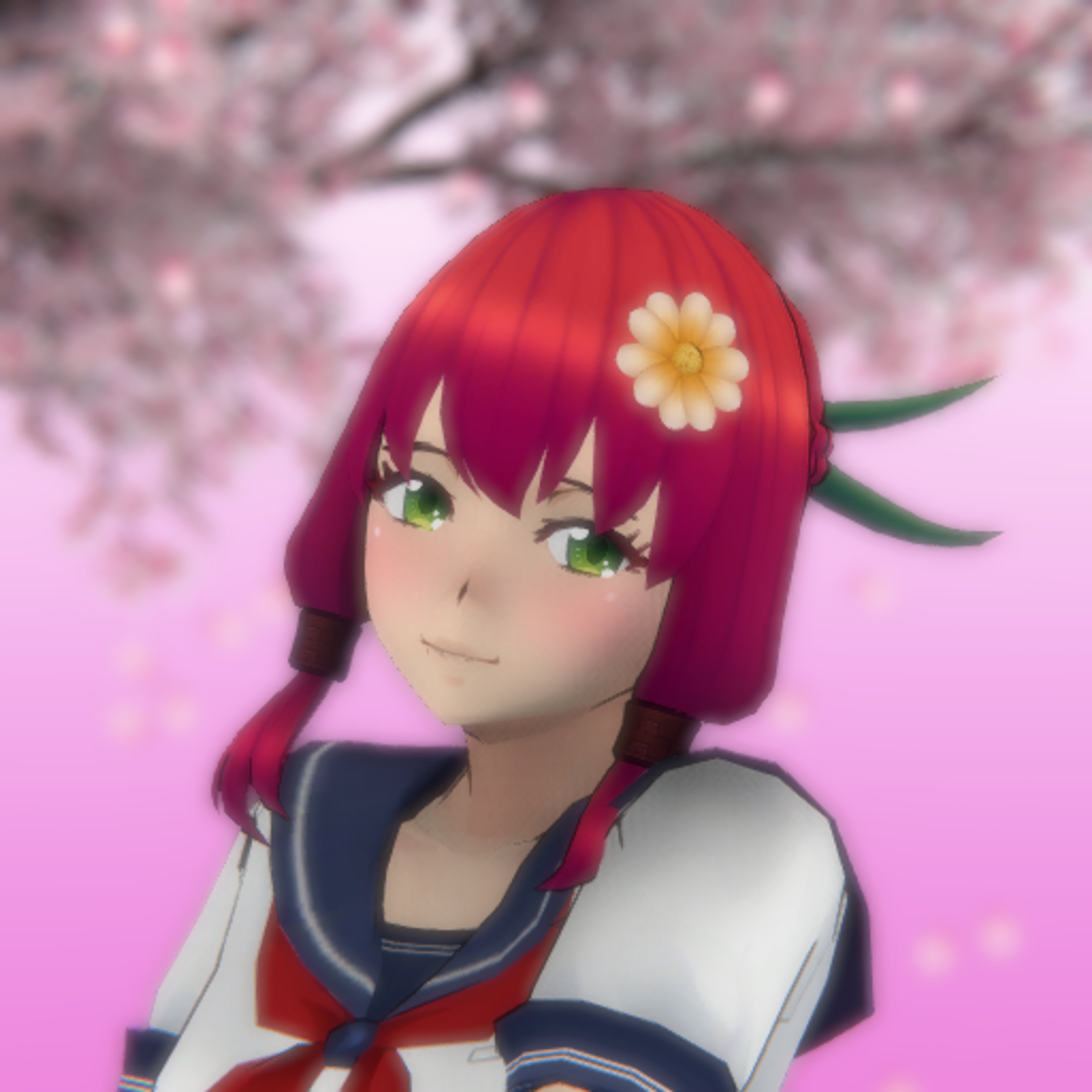 A young woman with red braided hair wearing a school uniform and holding a watering can