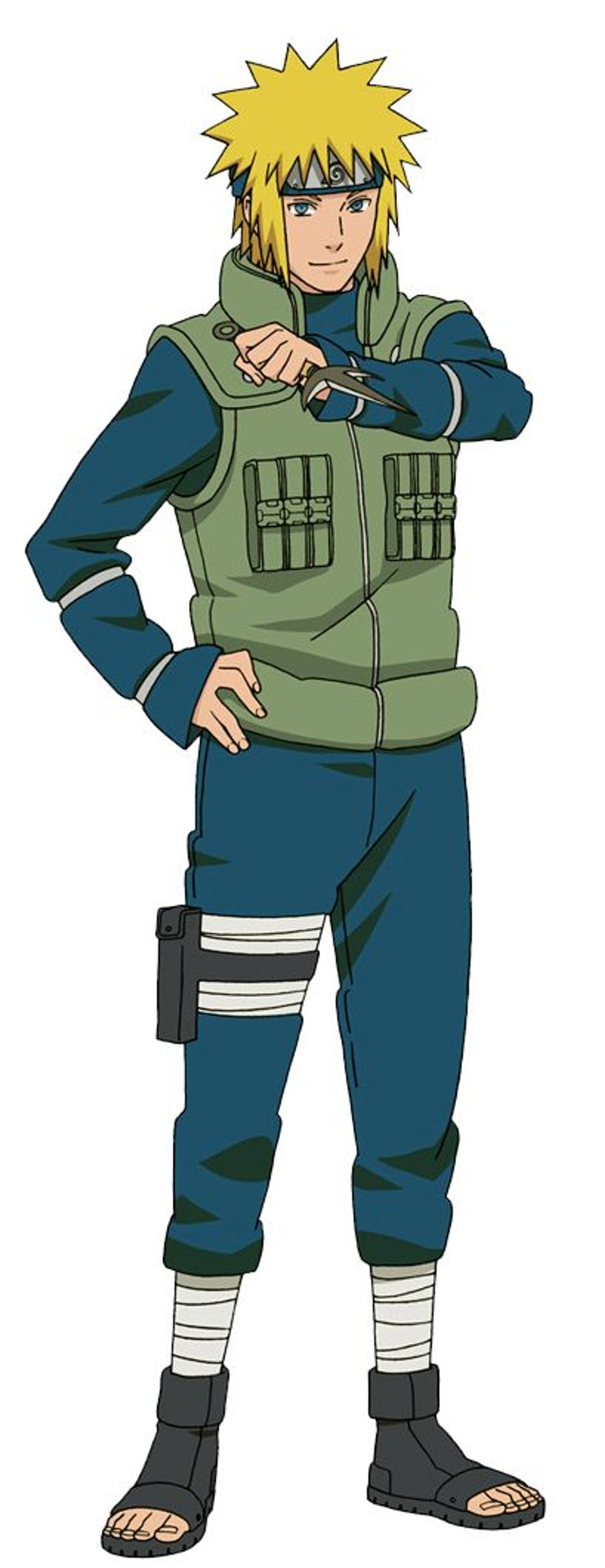 A male anime character with blond hair and a green jacket