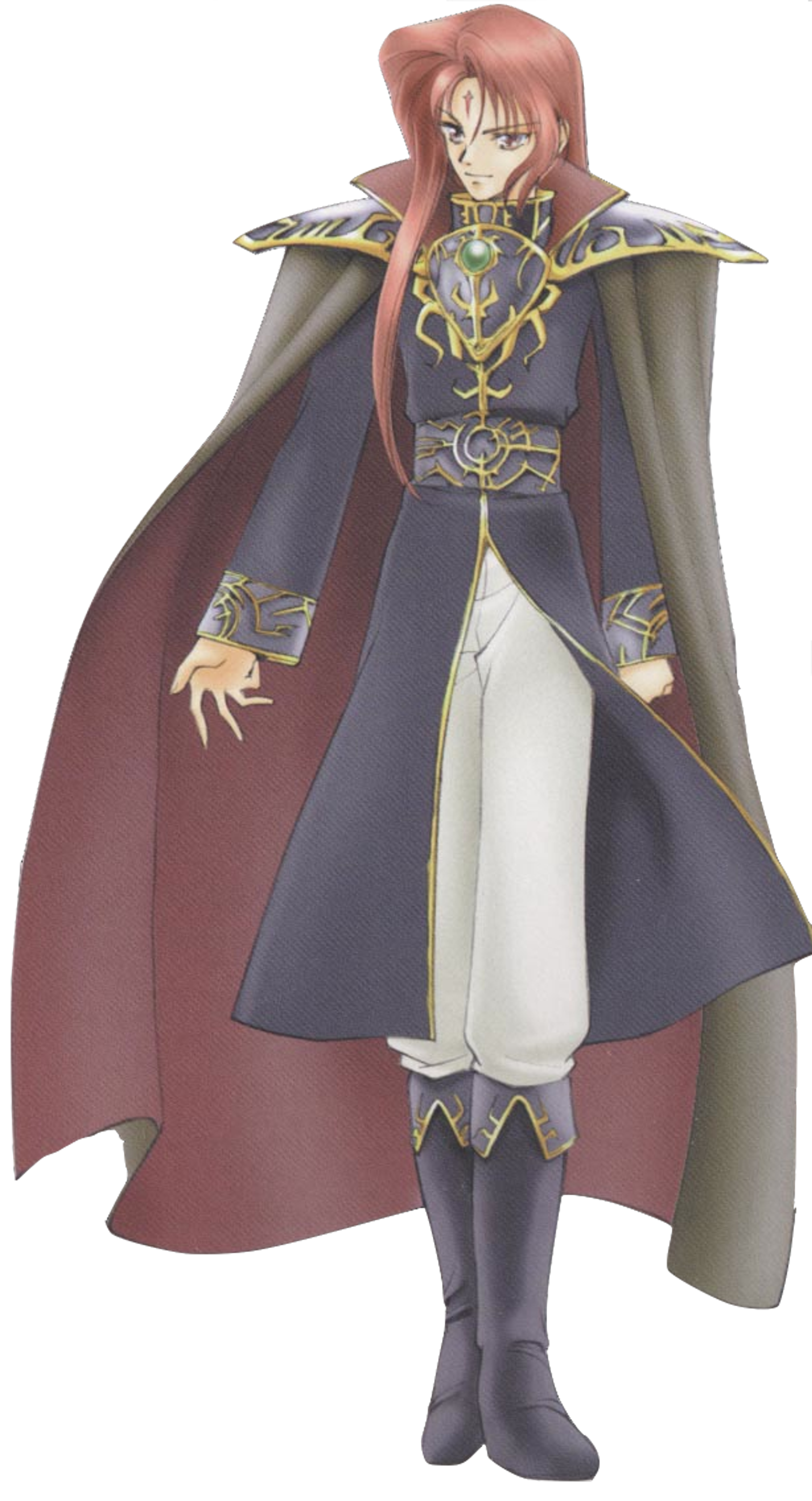 A character with long pink hair wearing a dark cloak and ornate armor