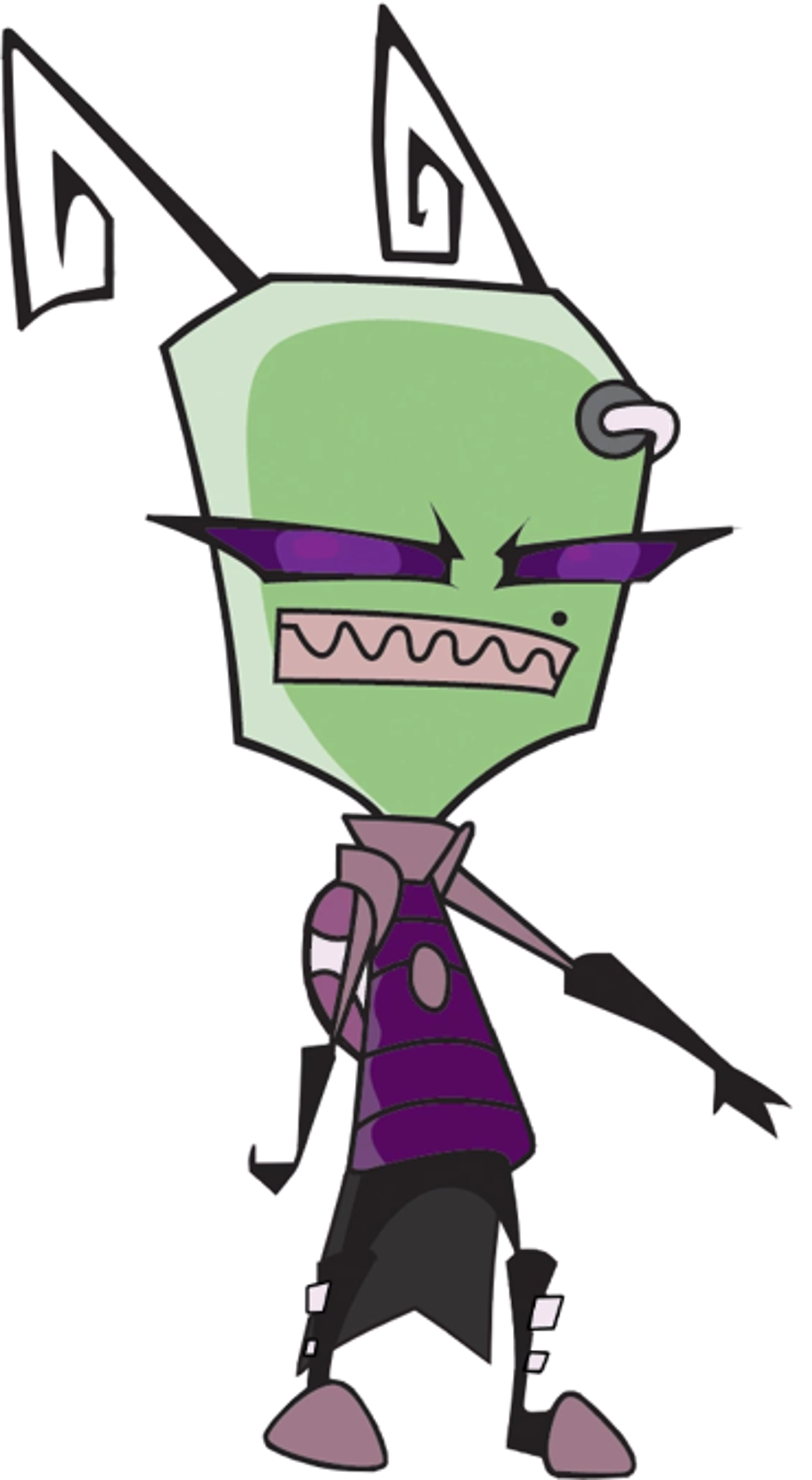 An animated character from the Invader Zim universe, with a green head, large eyes, and a purple outfit.