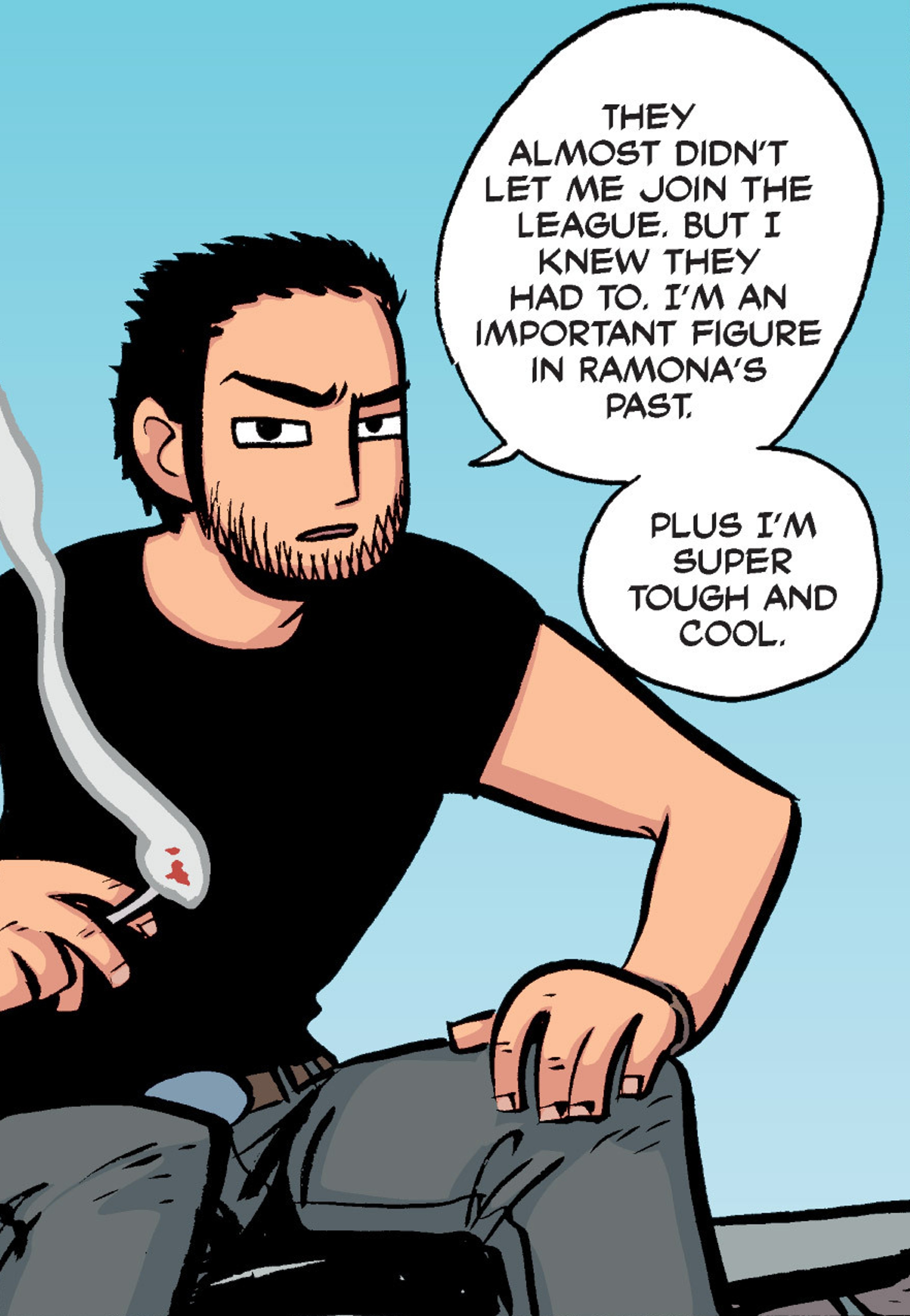 A muscular, bearded man sitting on a motorcycle with a confident expression