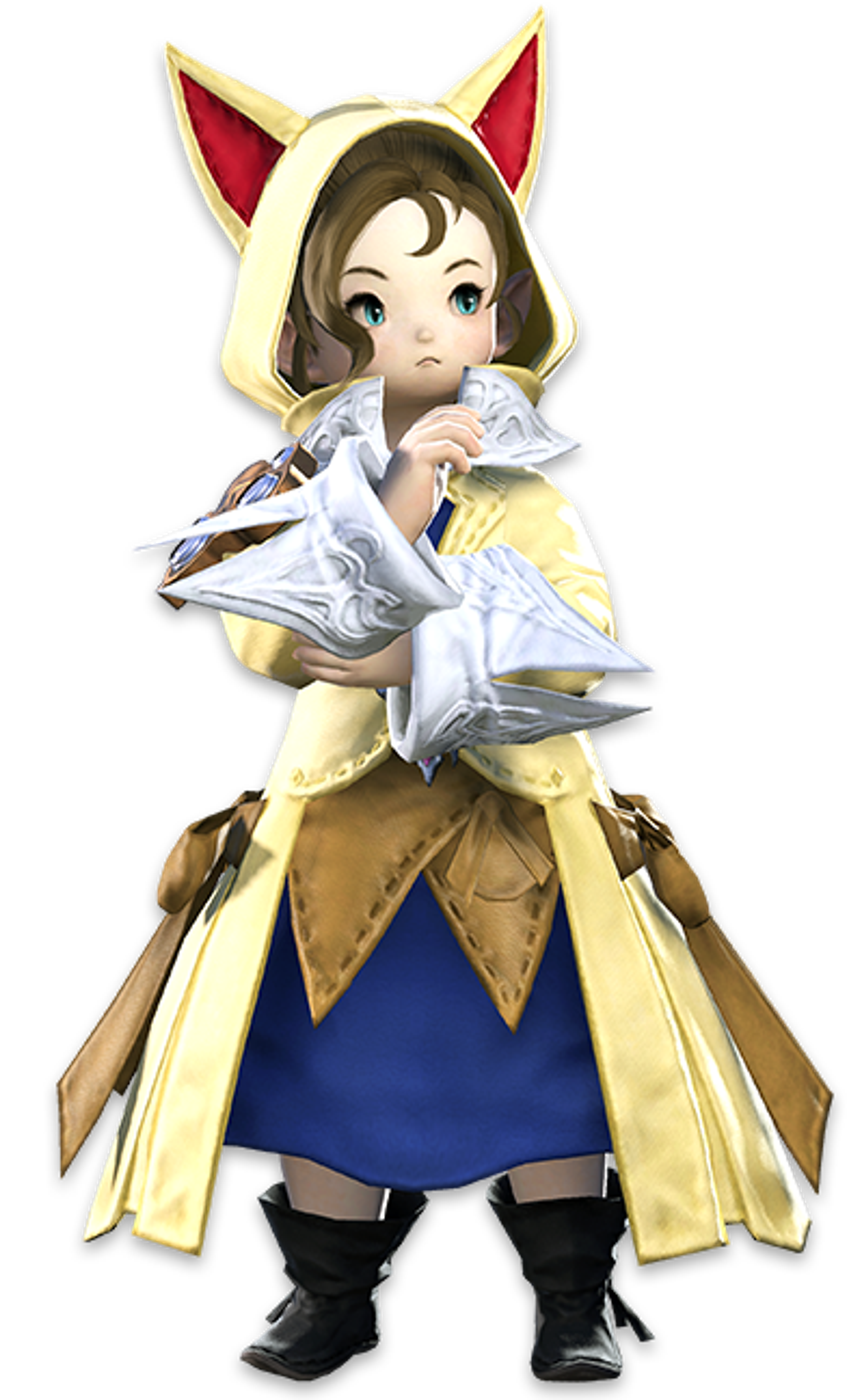 A young female mage character with pointed ears, holding a book or tome.