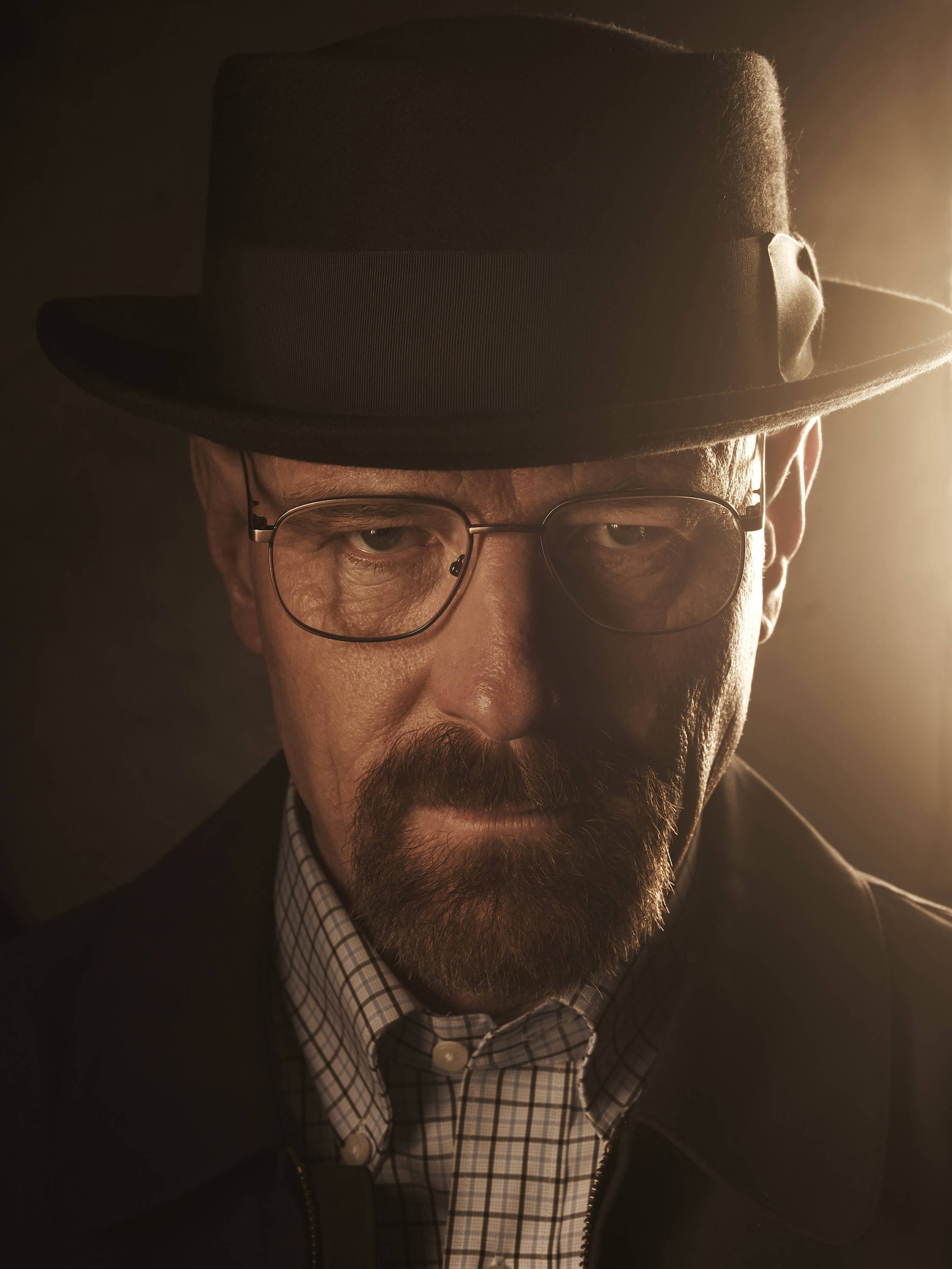 A portrait of the character Walter White from the TV series 'Breaking Bad'