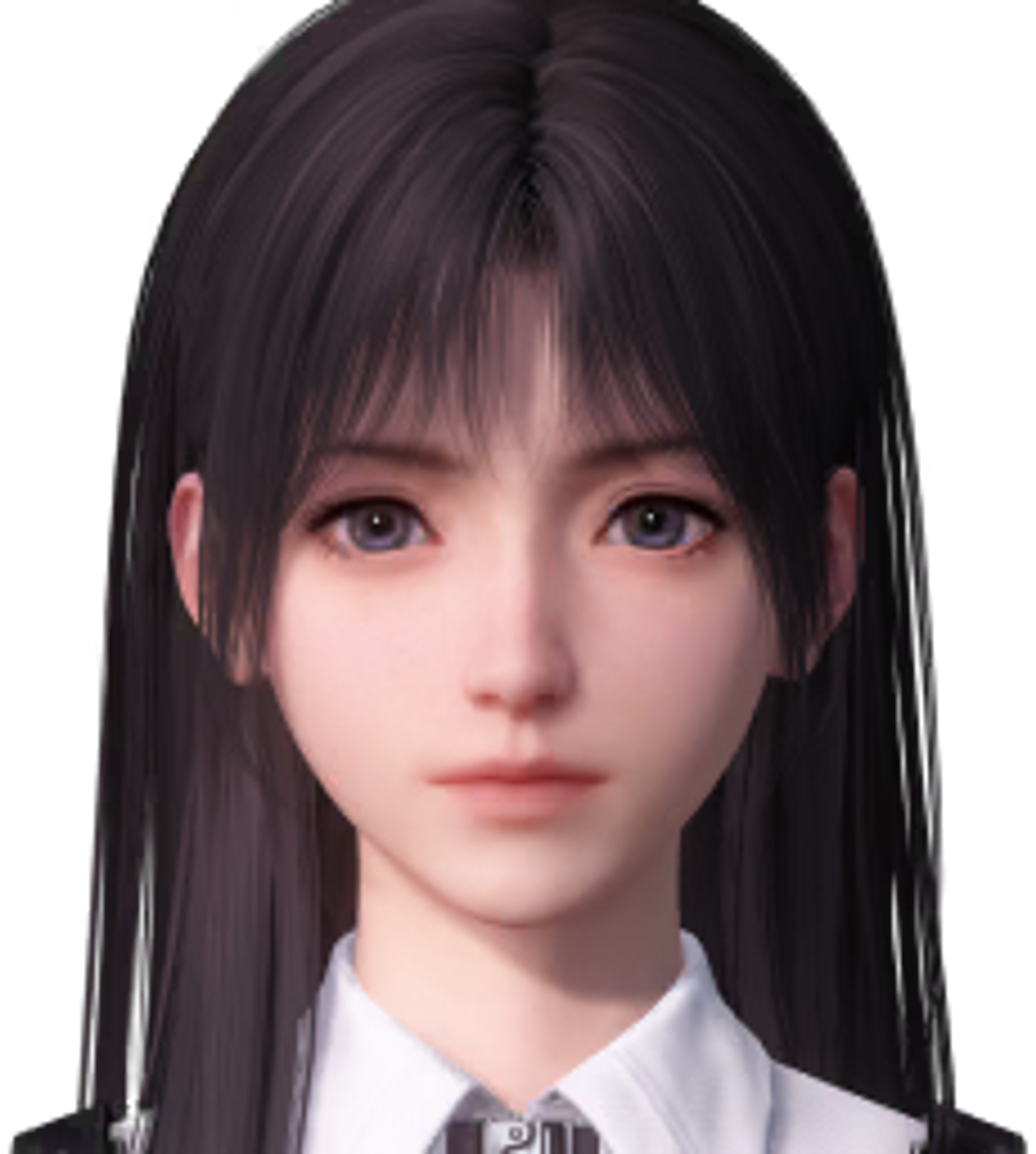 A young woman with dark hair and a serious expression, wearing a red and black combat outfit.