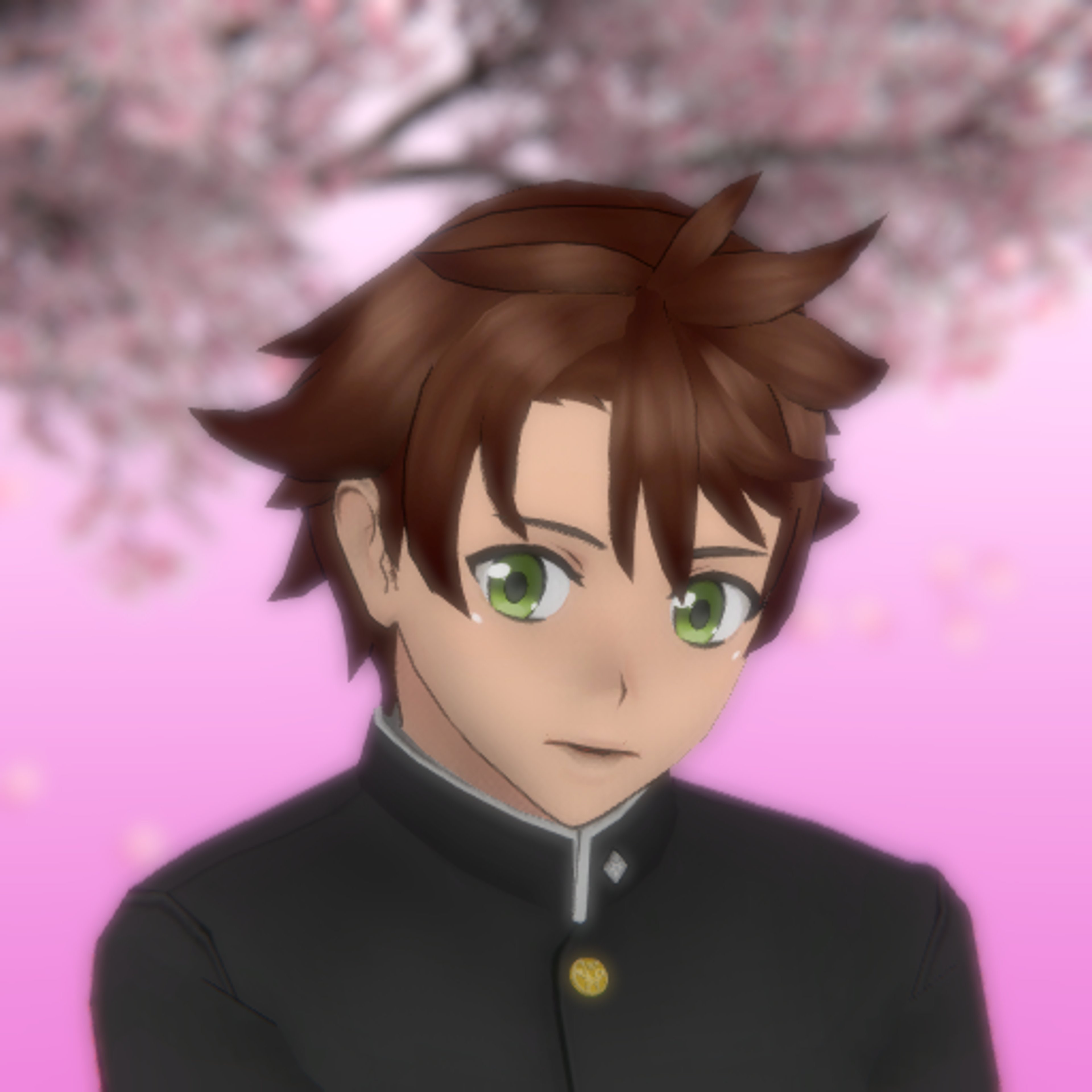 A young man in a school uniform with a thoughtful expression