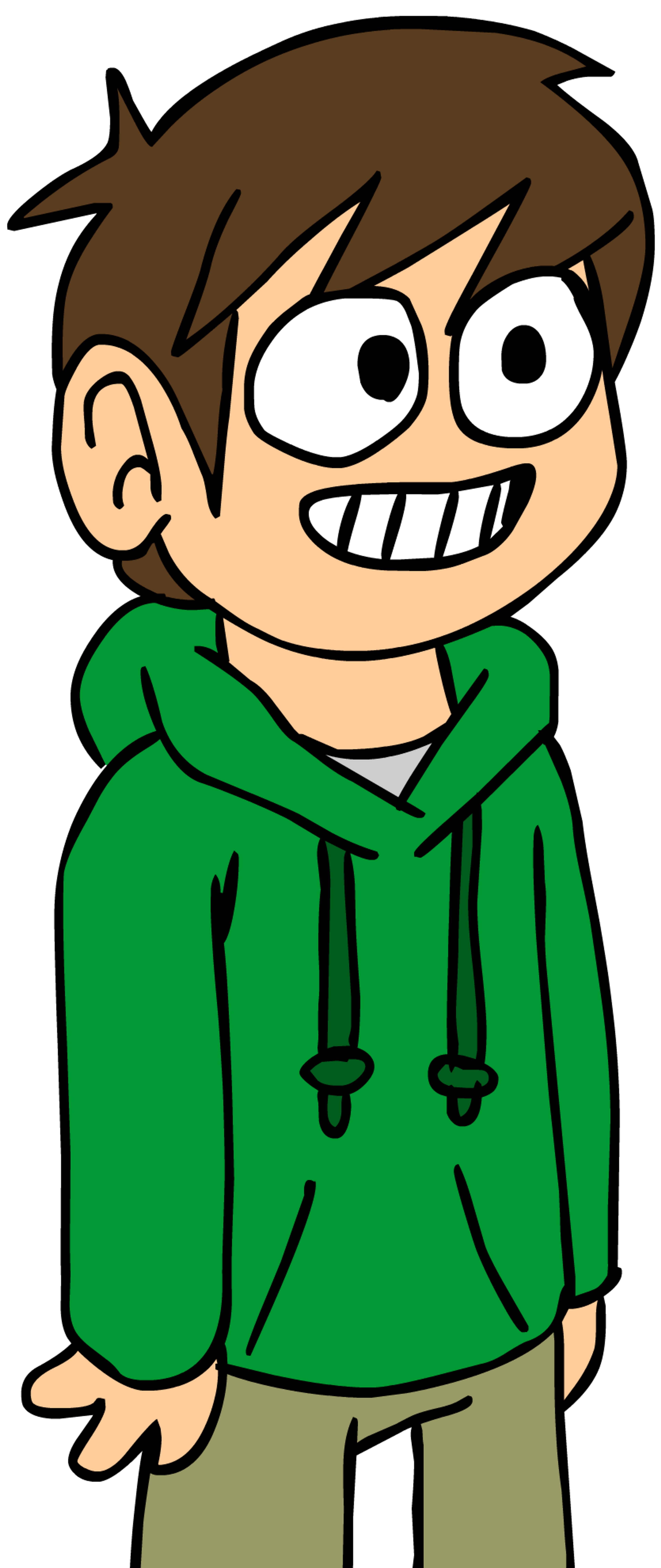 A cartoon character named Edd wearing a green hoodie and smiling widely.