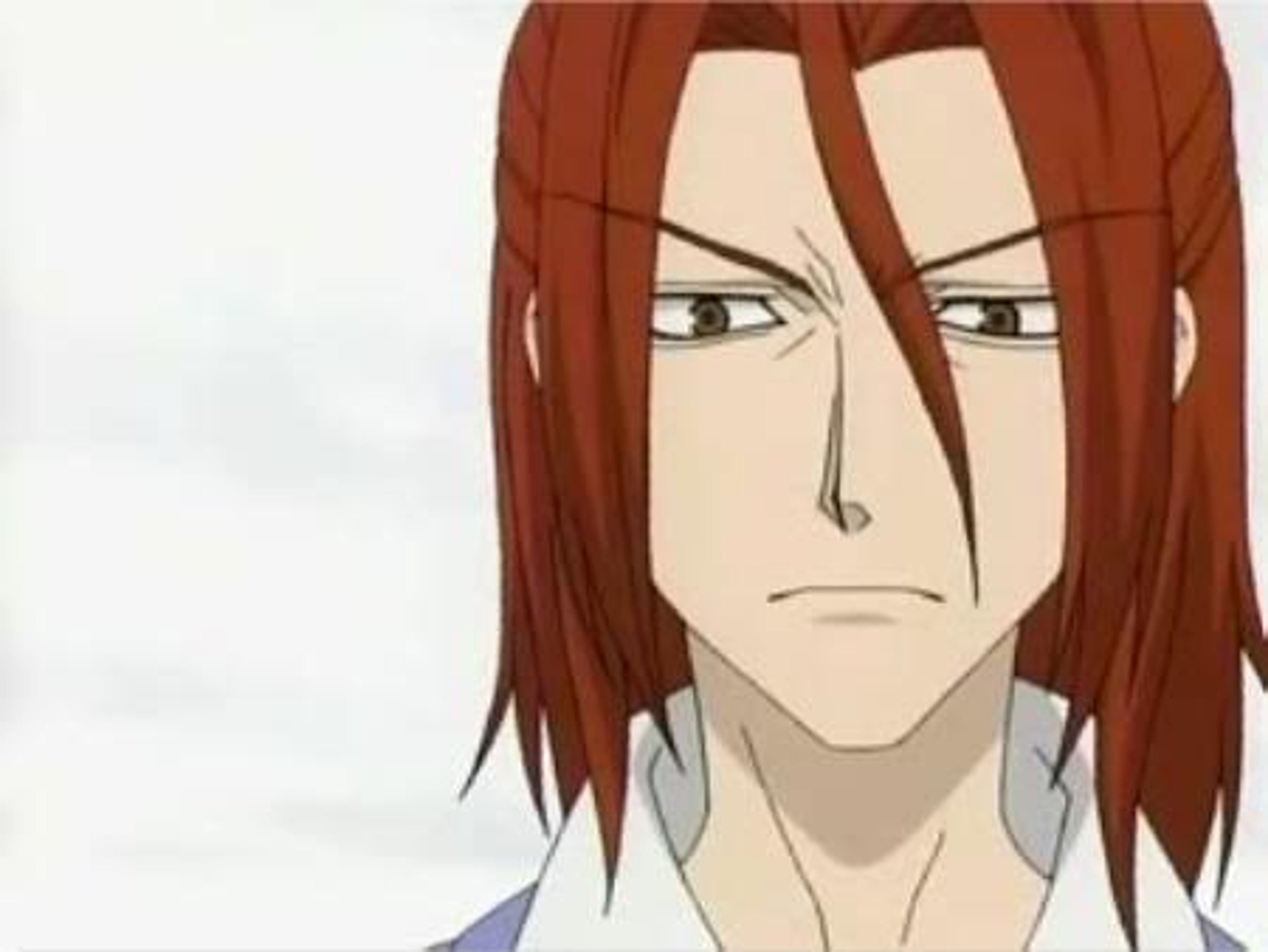 A young man with red hair and an intimidating expression wearing a school uniform