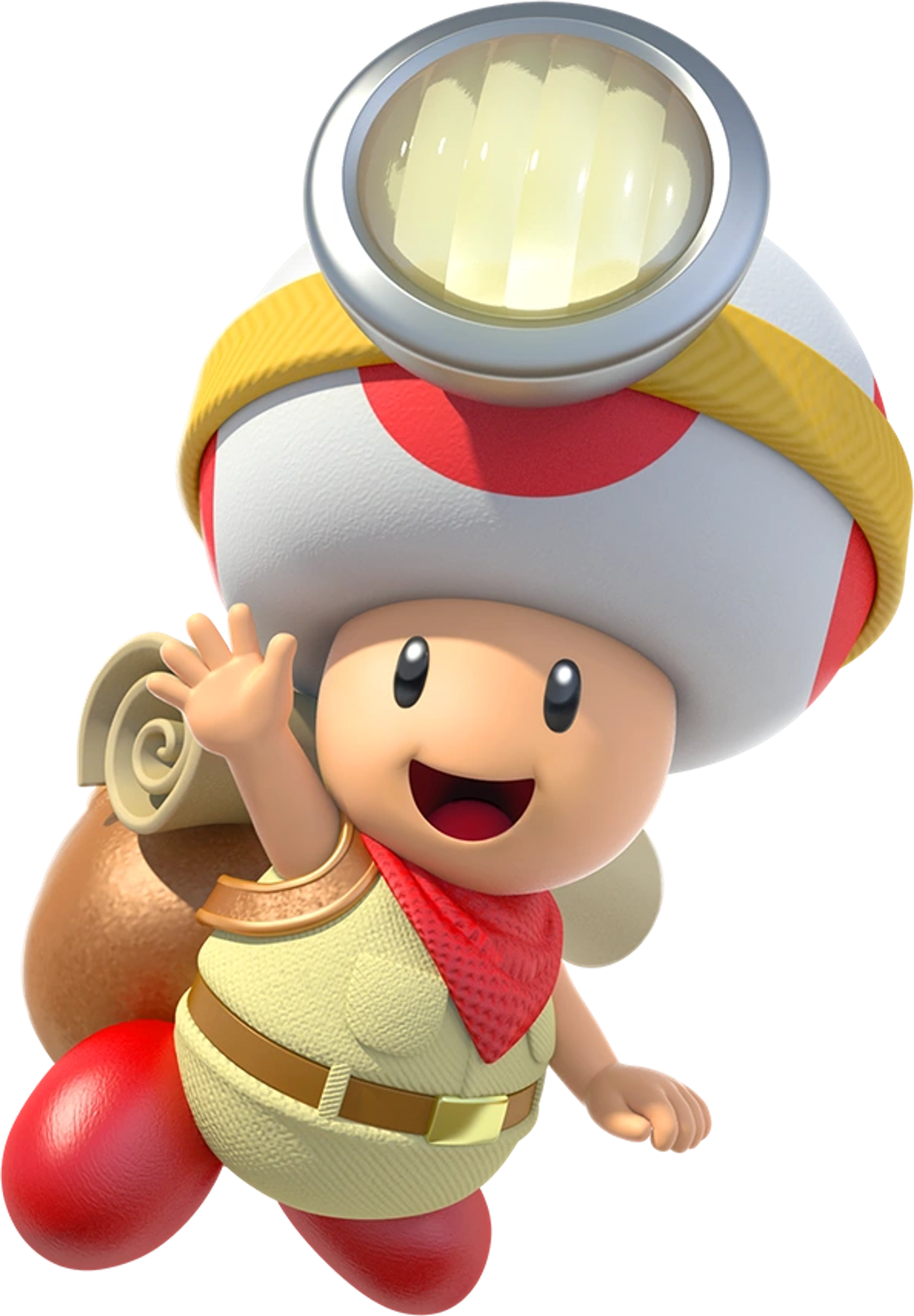 Captain Toad, a small mushroom-like explorer with a red-spotted cap and adventure gear