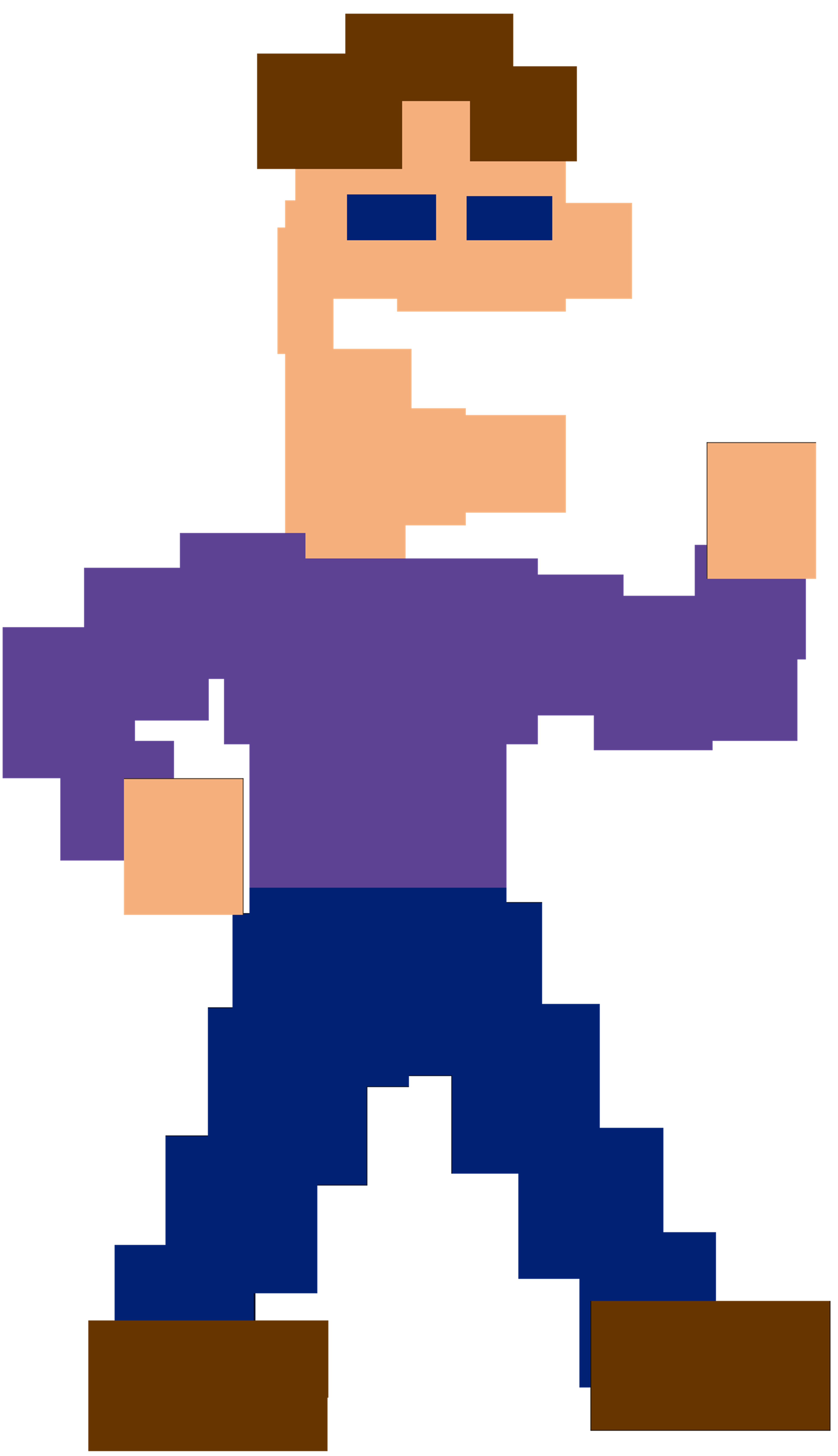 A pixelated character with brown hair, blue eyes, and a purple shirt