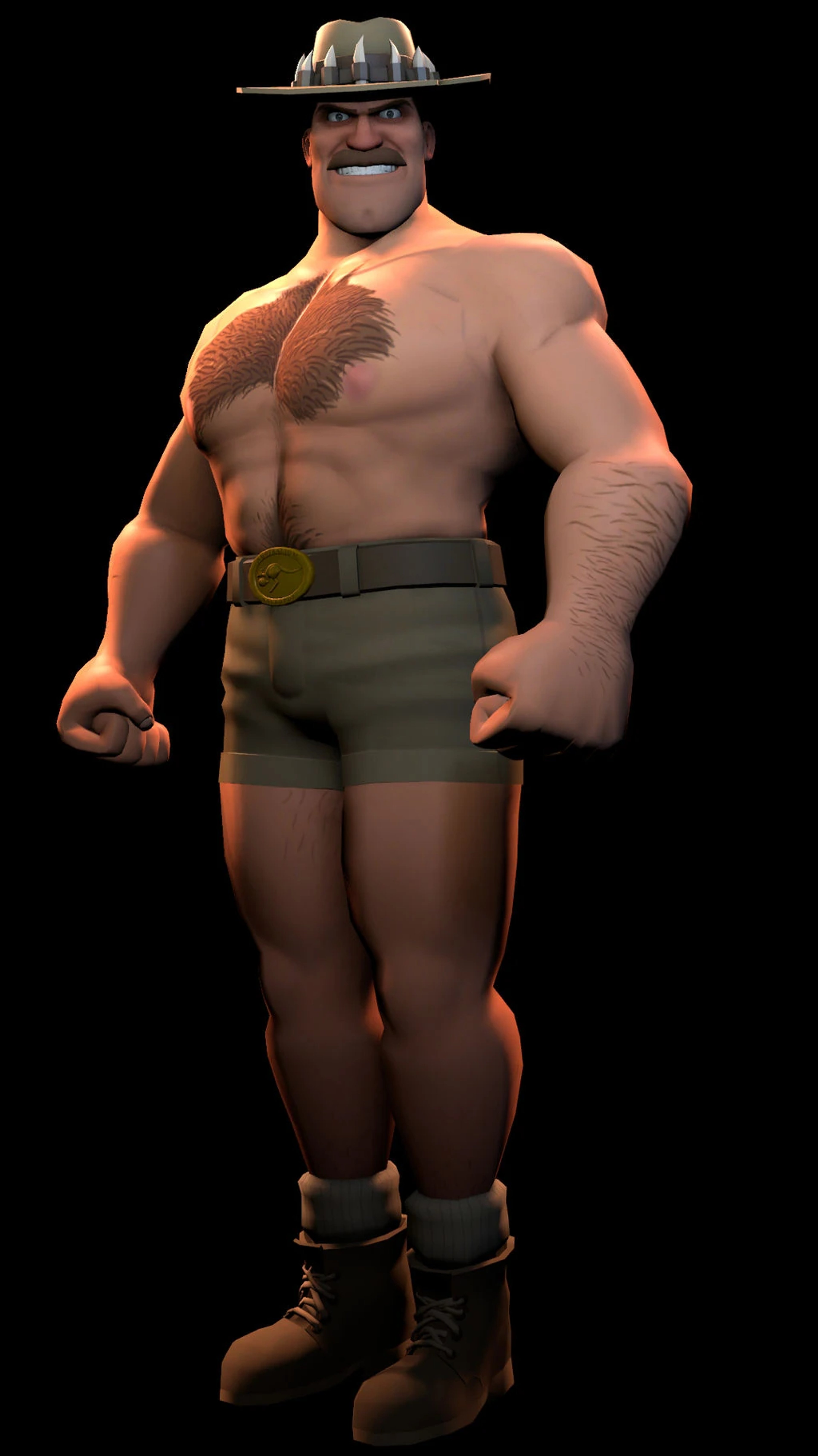 Saxton Hale, muscular Australian CEO