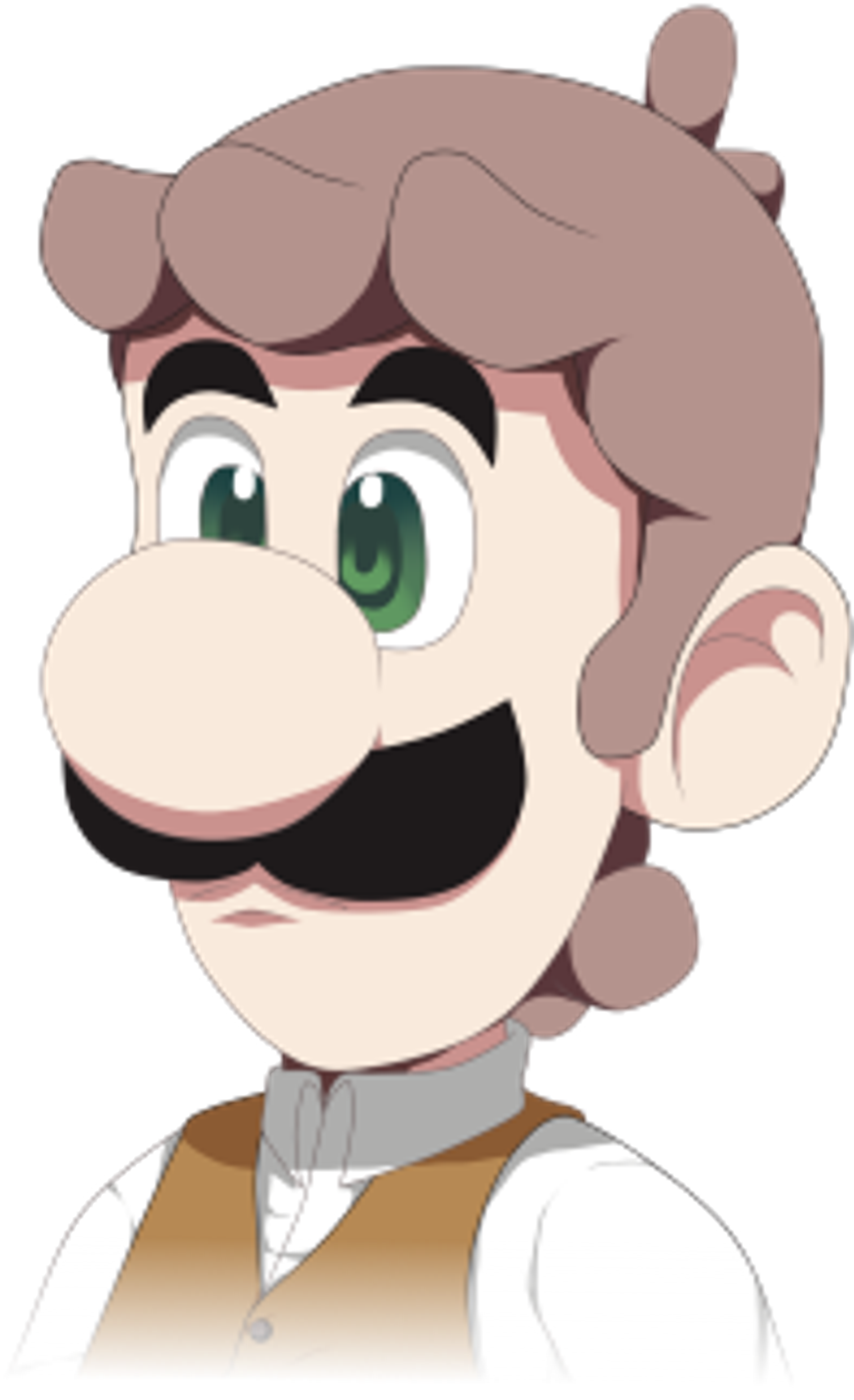 An animated cartoon character with a mustache and friendly expression