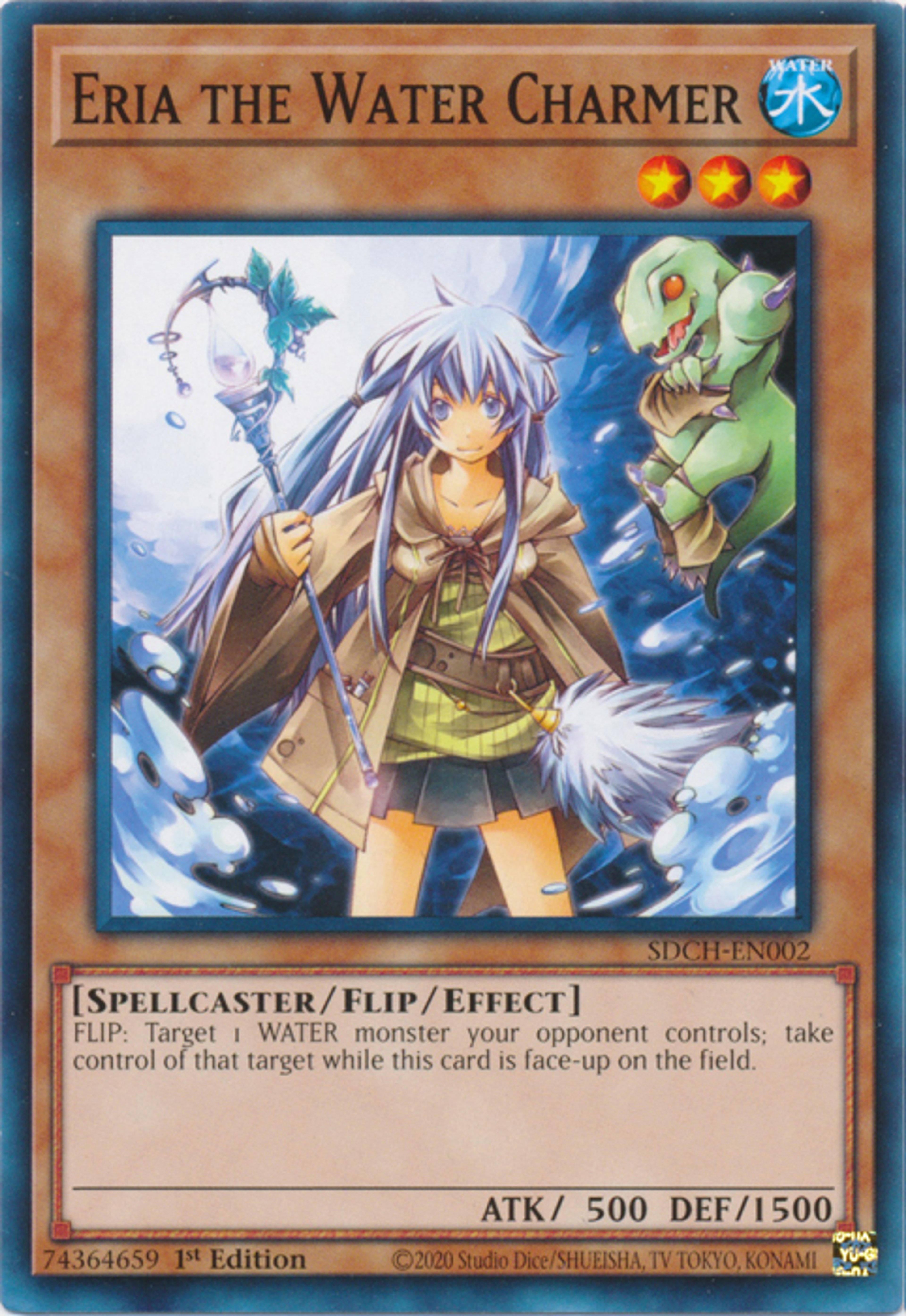 A young female spellcaster with blue hair and a calm, gentle expression, holding a magical staff.