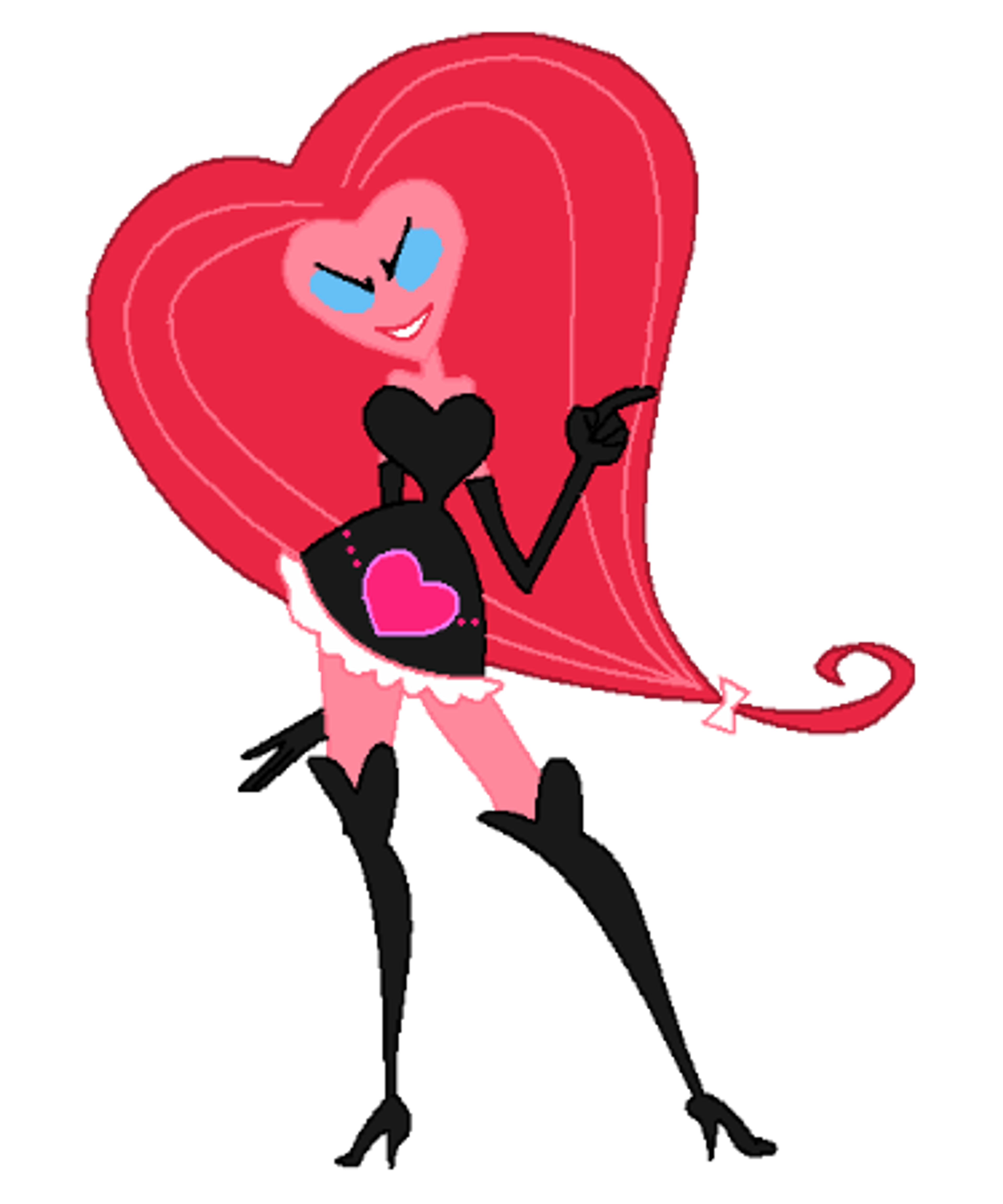 A female supervillain character with a heart-themed costume and weapon