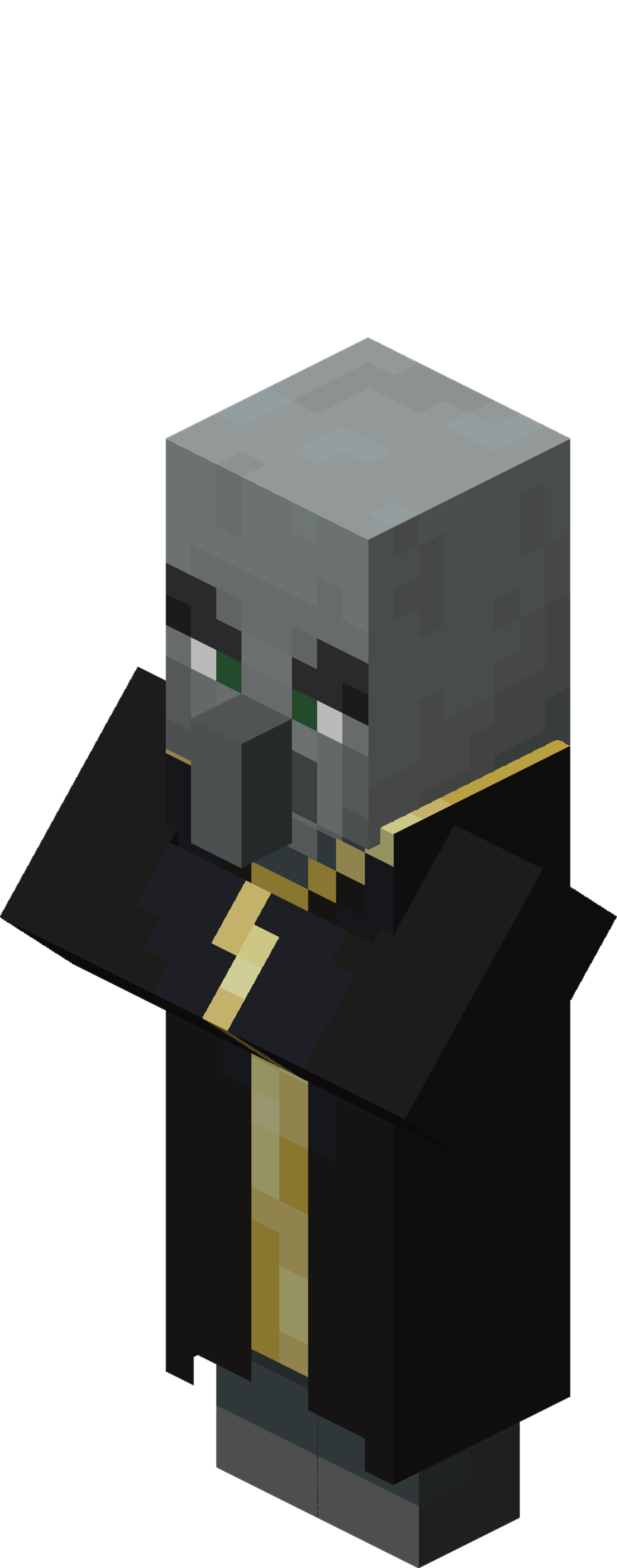 Fantasy character Malrith, a grey-skinned illager mage in black robes