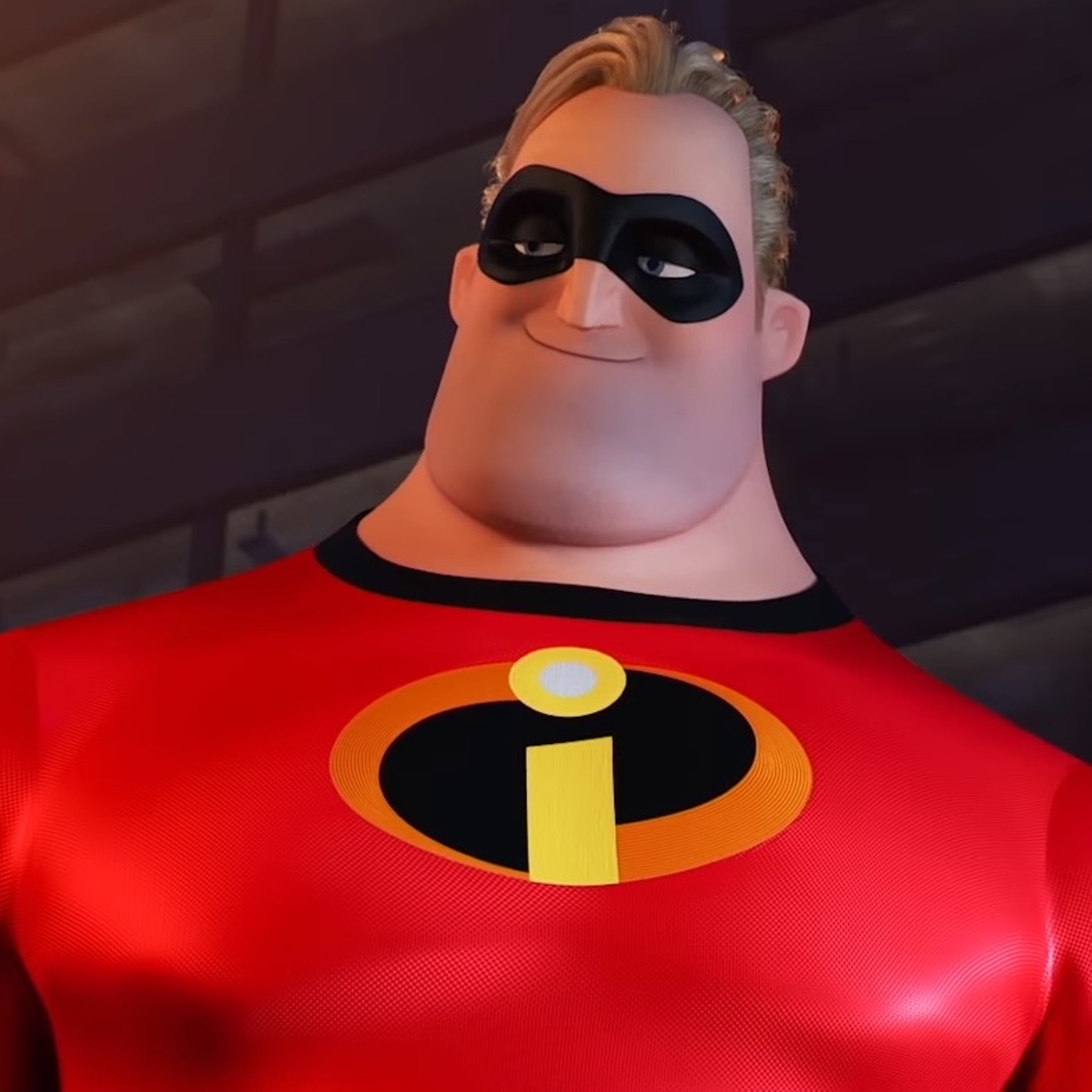 An animated superhero character wearing a red costume with the Incredibles logo