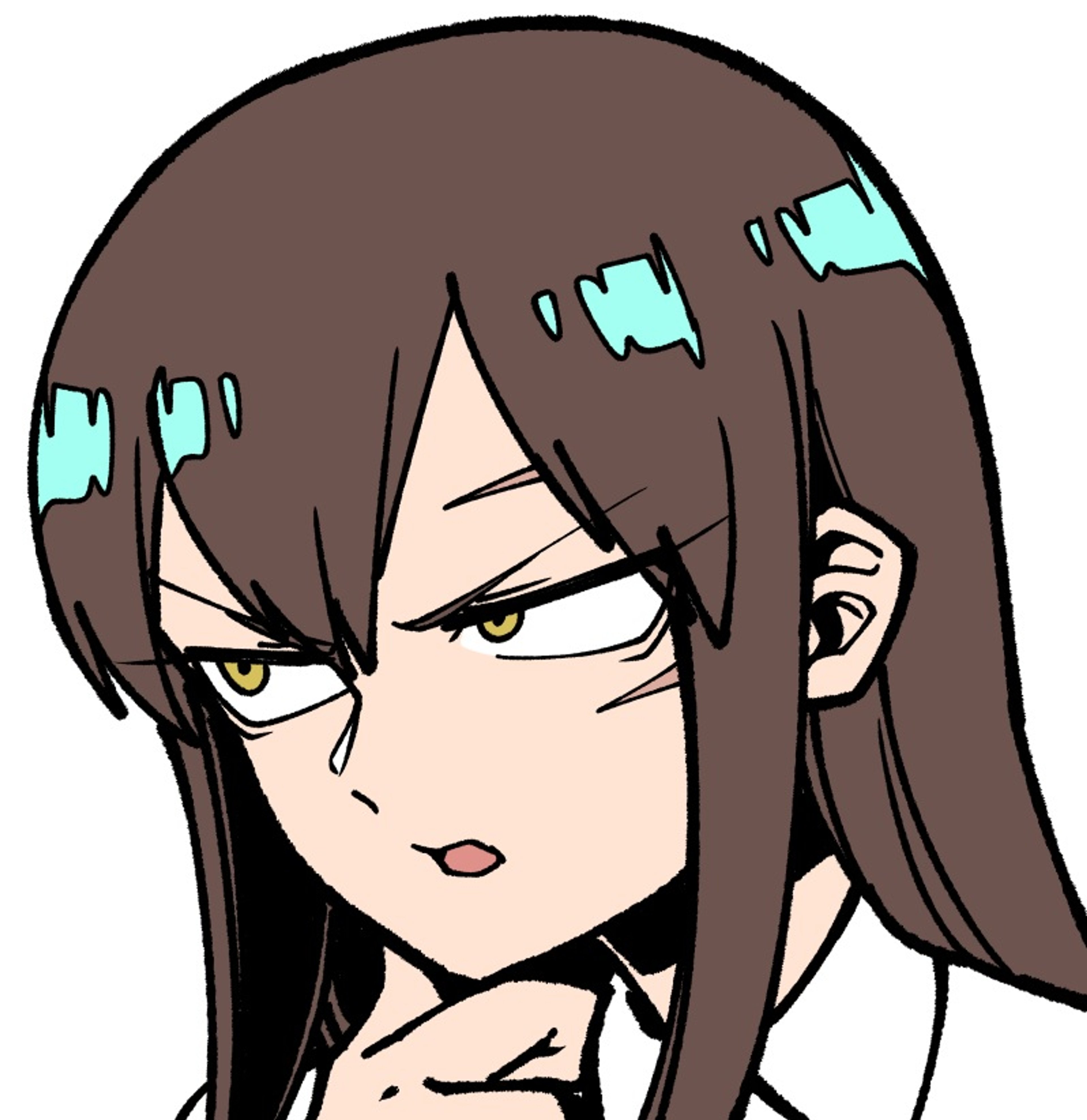 A young woman with brown hair and amber eyes wearing a white kimono and navy blue jacket