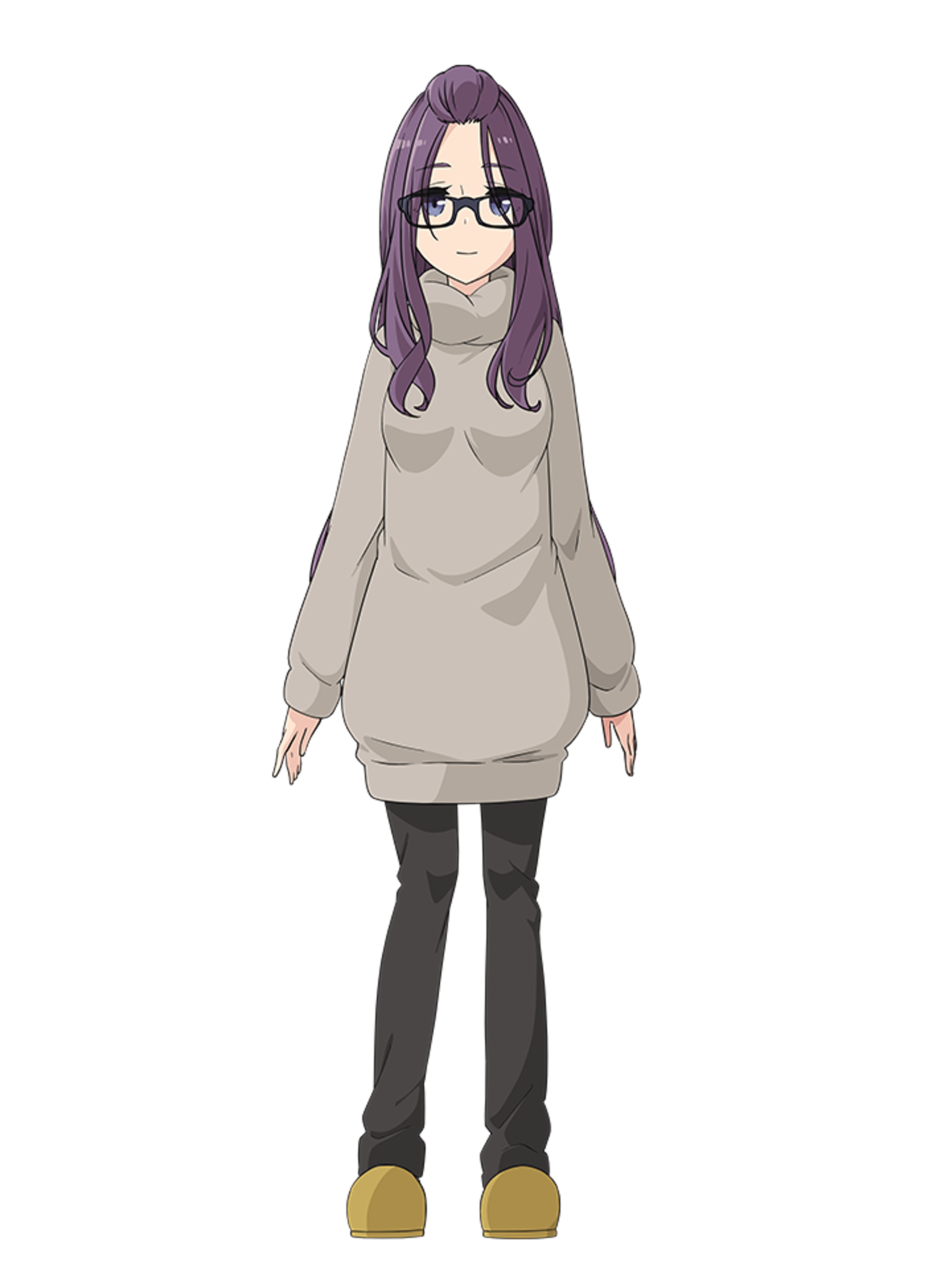 A young woman with long dark hair and glasses, wearing a gray sweater, with a kind expression.