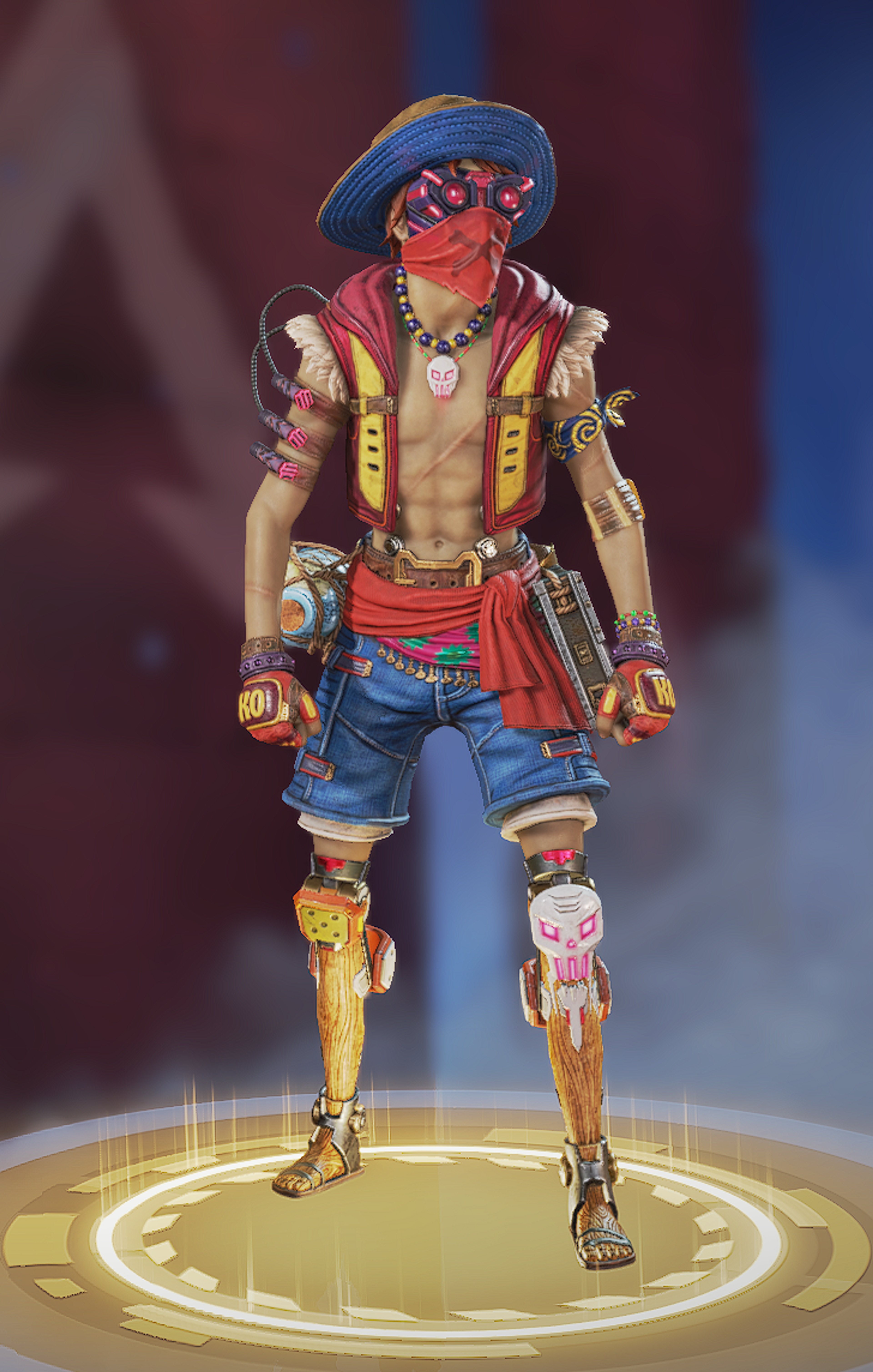 A colorful, energetic character with a muscular build and a vibrant outfit, suggesting a daredevil-like personality.