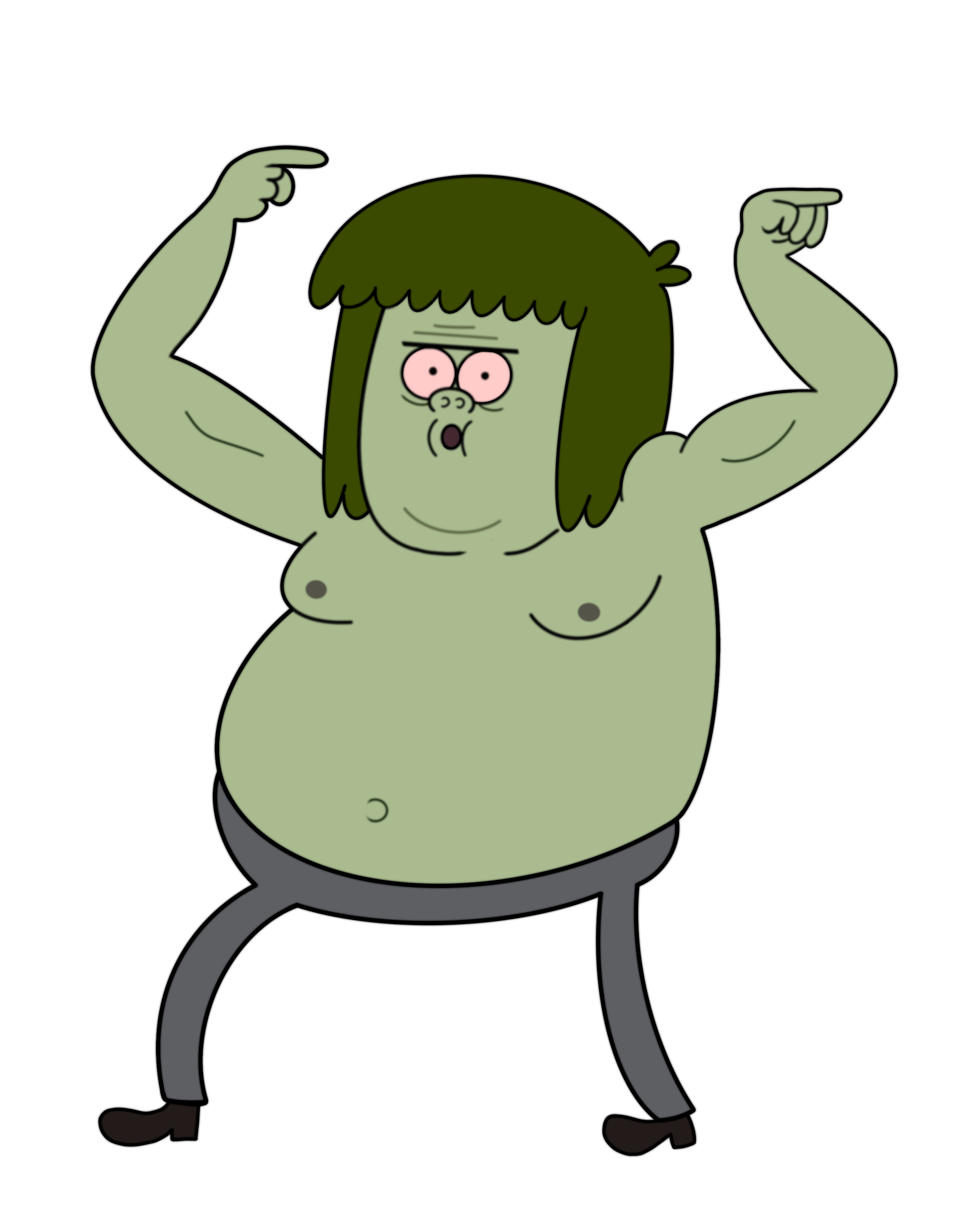 A large, green-skinned humanoid character with a muscular, overweight build striking a flexing pose.