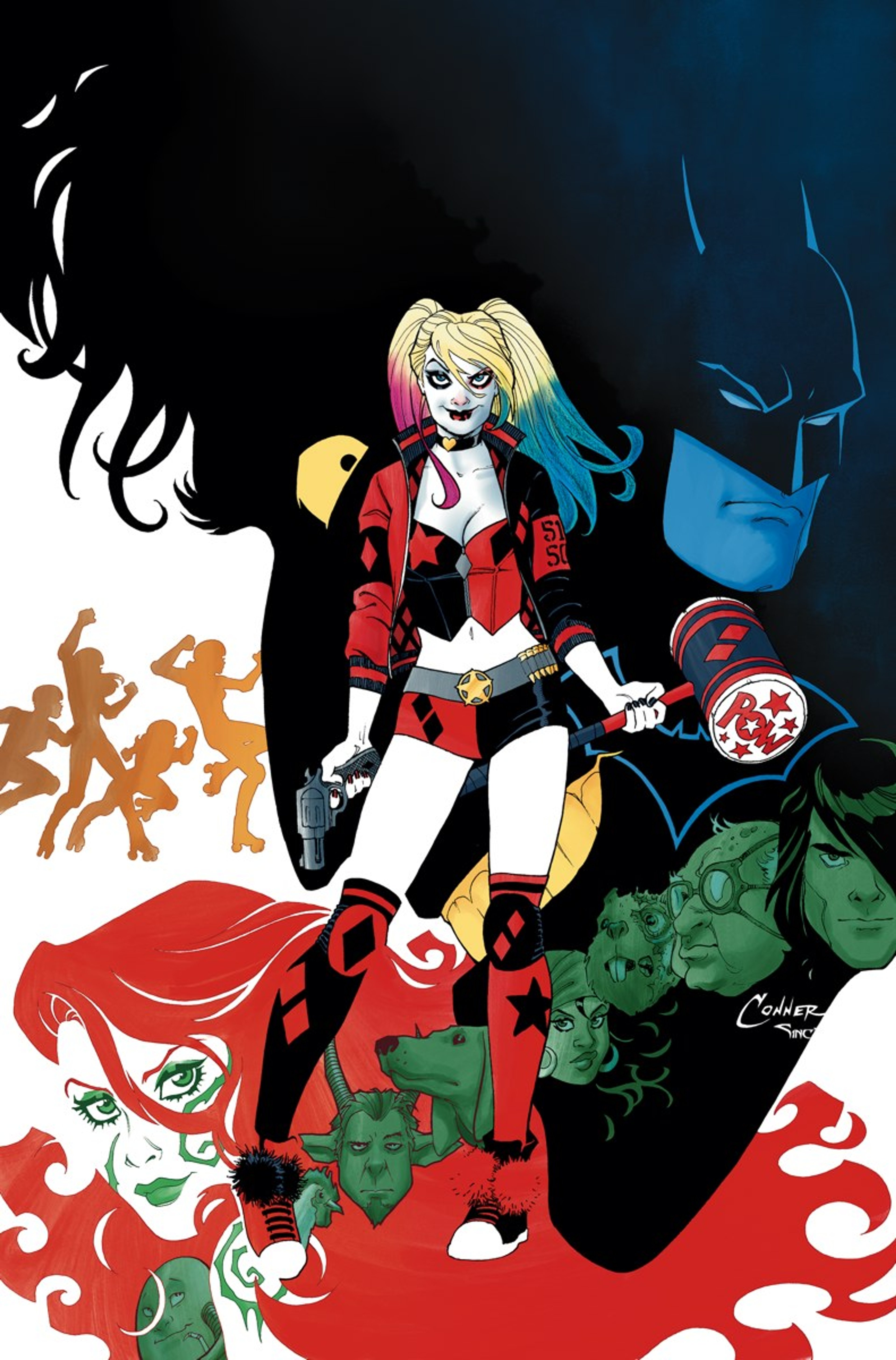 Harley Quinn, a DC Comics villain, in her signature red and black jester costume, standing in a dynamic pose.