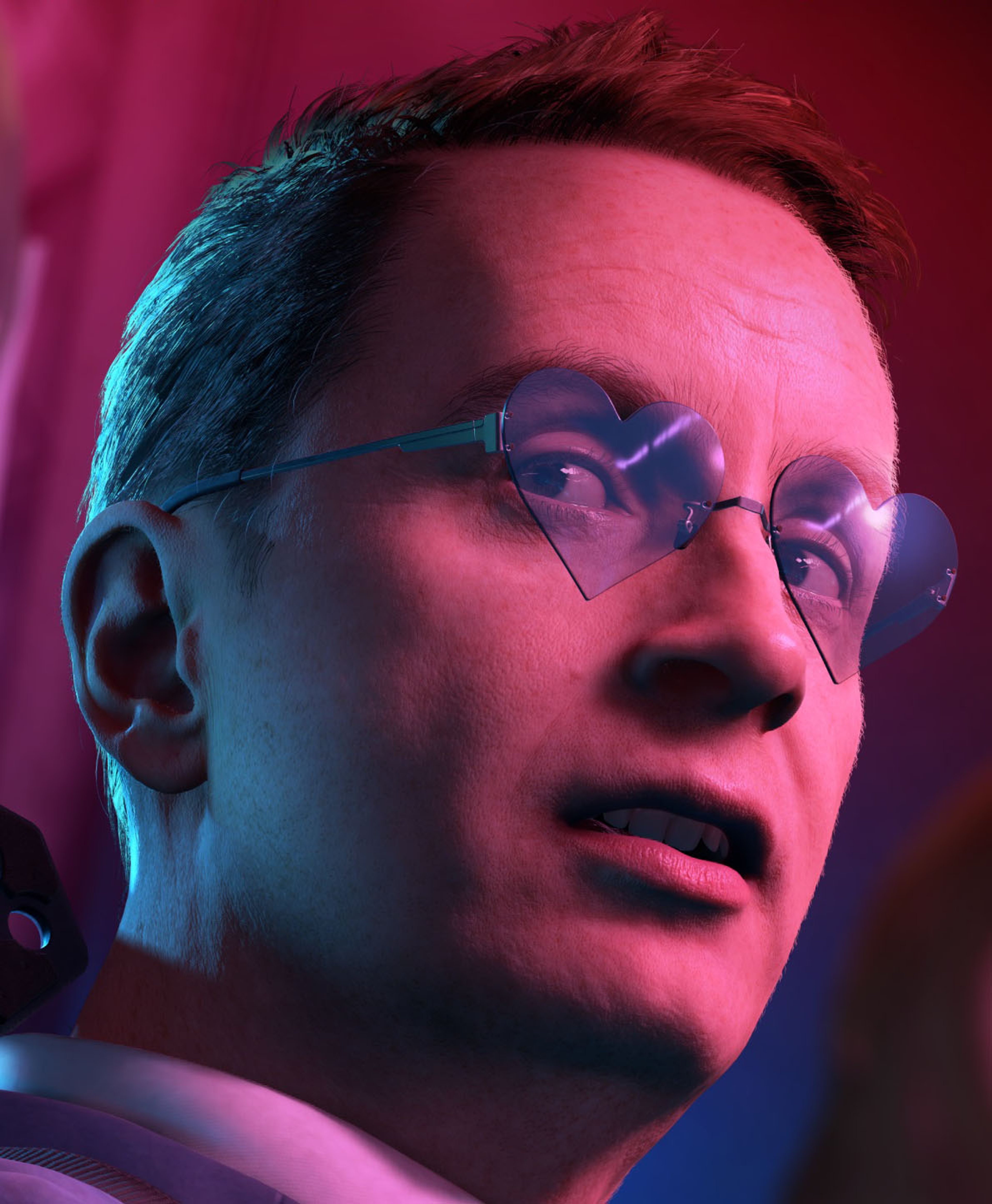 A middle-aged man with glasses and a serious expression