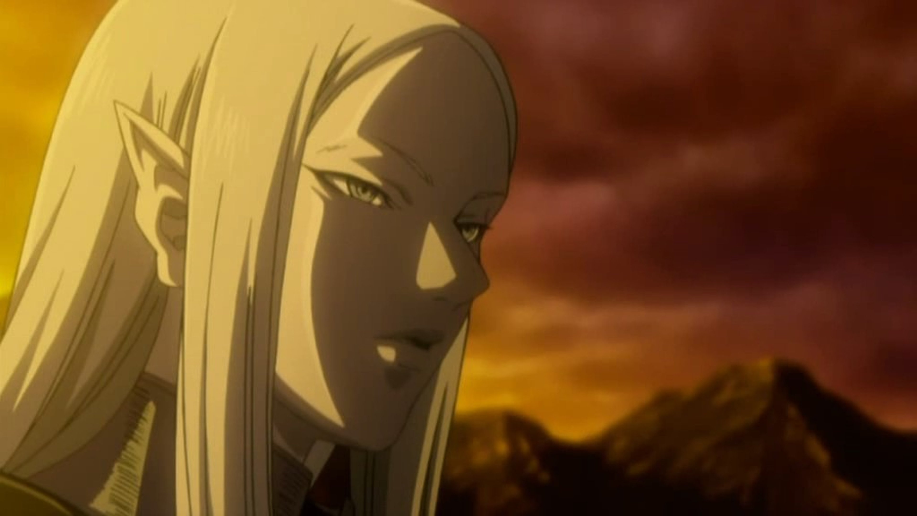 A female warrior character with long pale hair and an otherworldly appearance