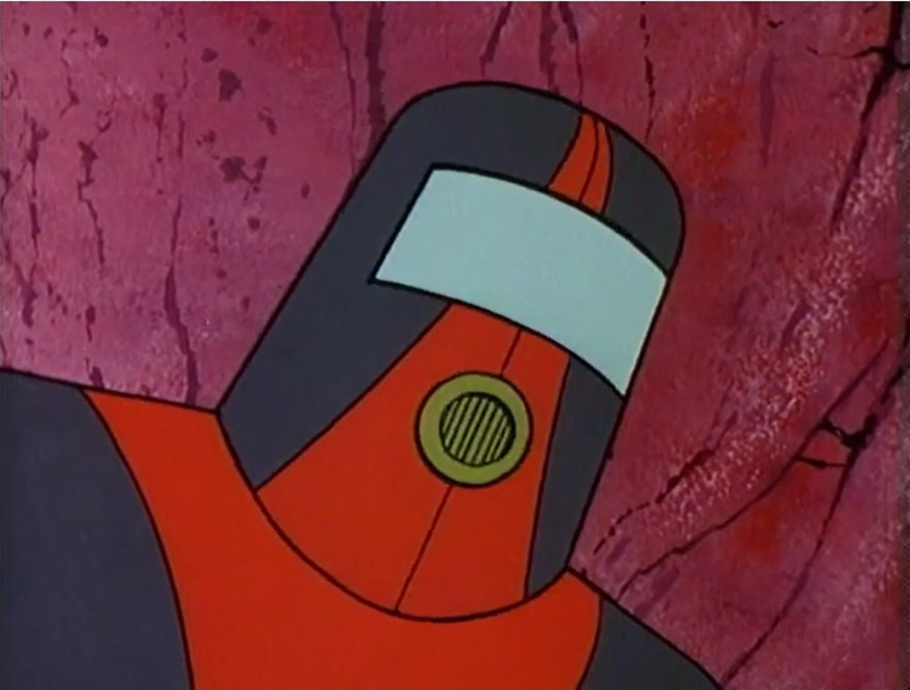 Moltar, a magma being in a red and gray pressure suit with green gloves