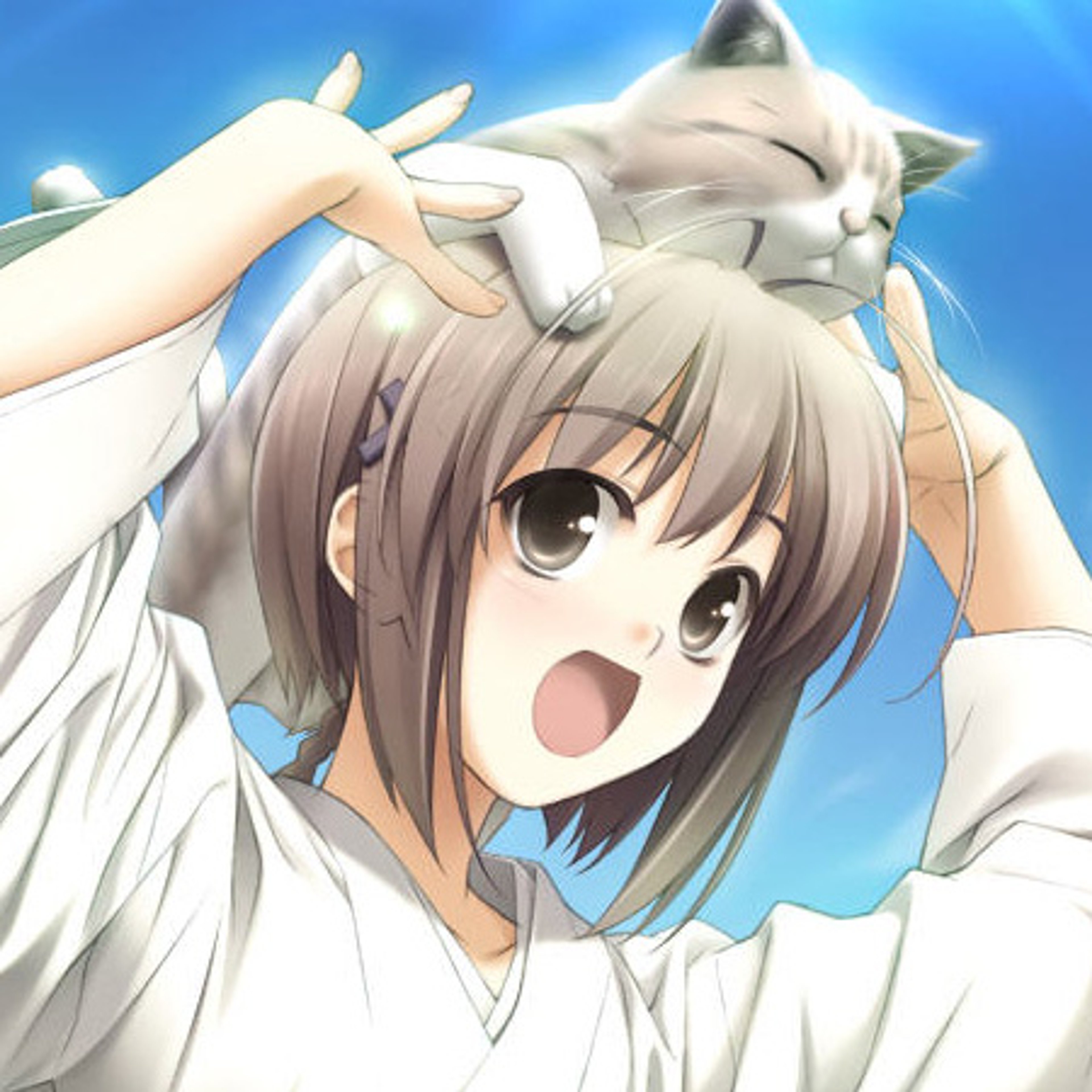 An anime-style character wearing a shrine maiden outfit in an outdoor setting