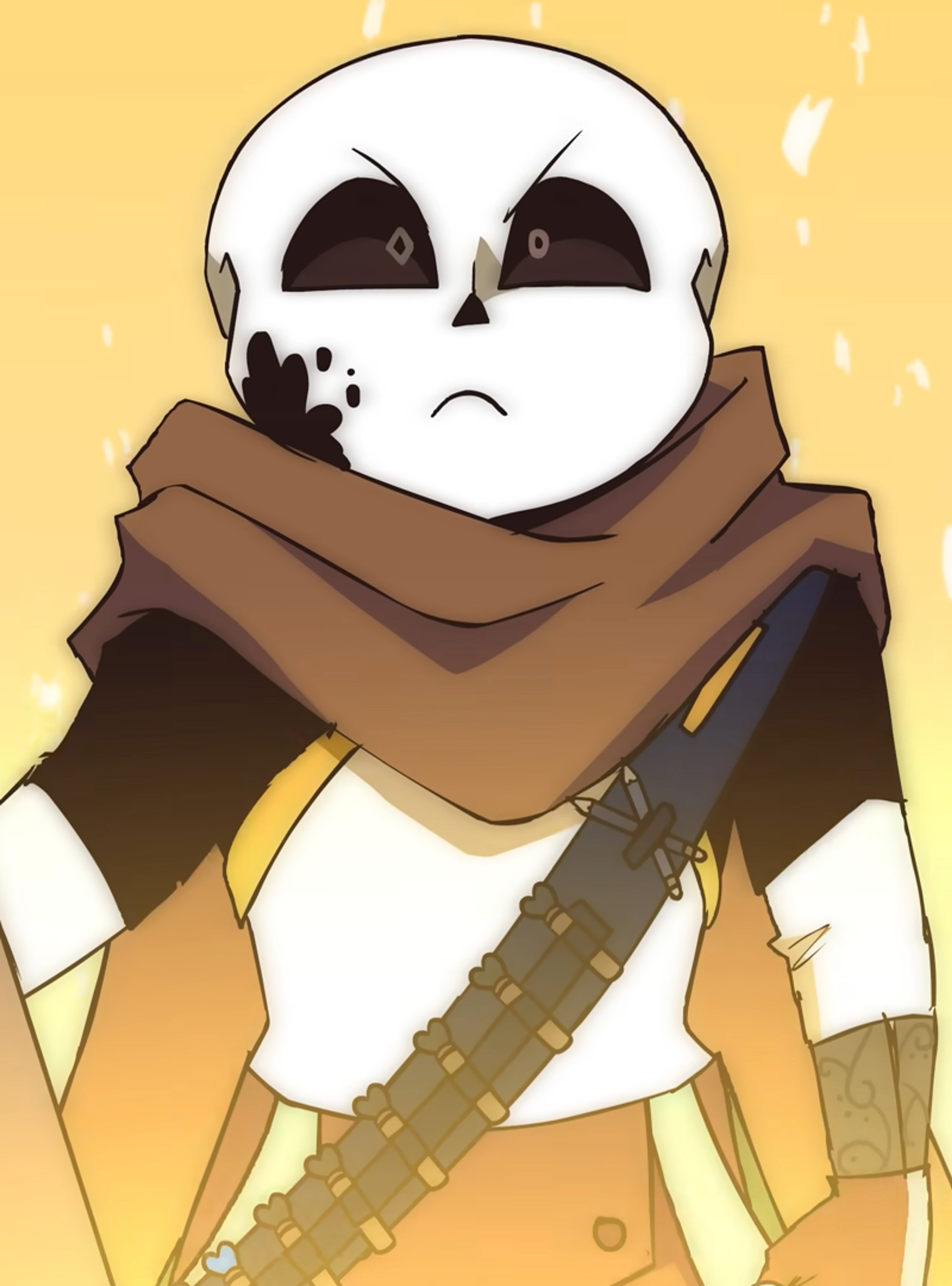 A skeletal character with a paintbrush, wearing a brown scarf or cloak