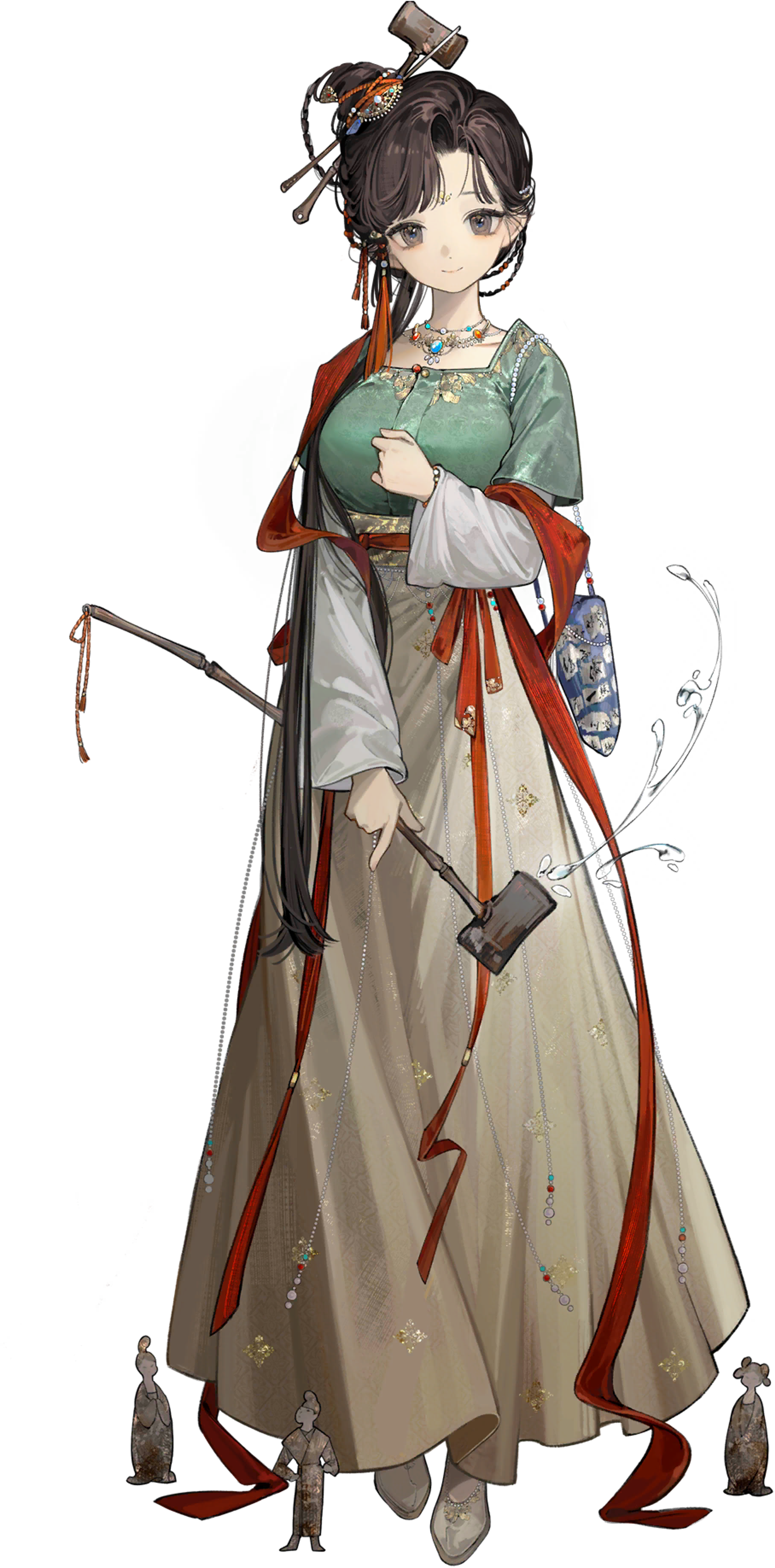 A young woman in traditional Chinese-inspired clothing holding a fan