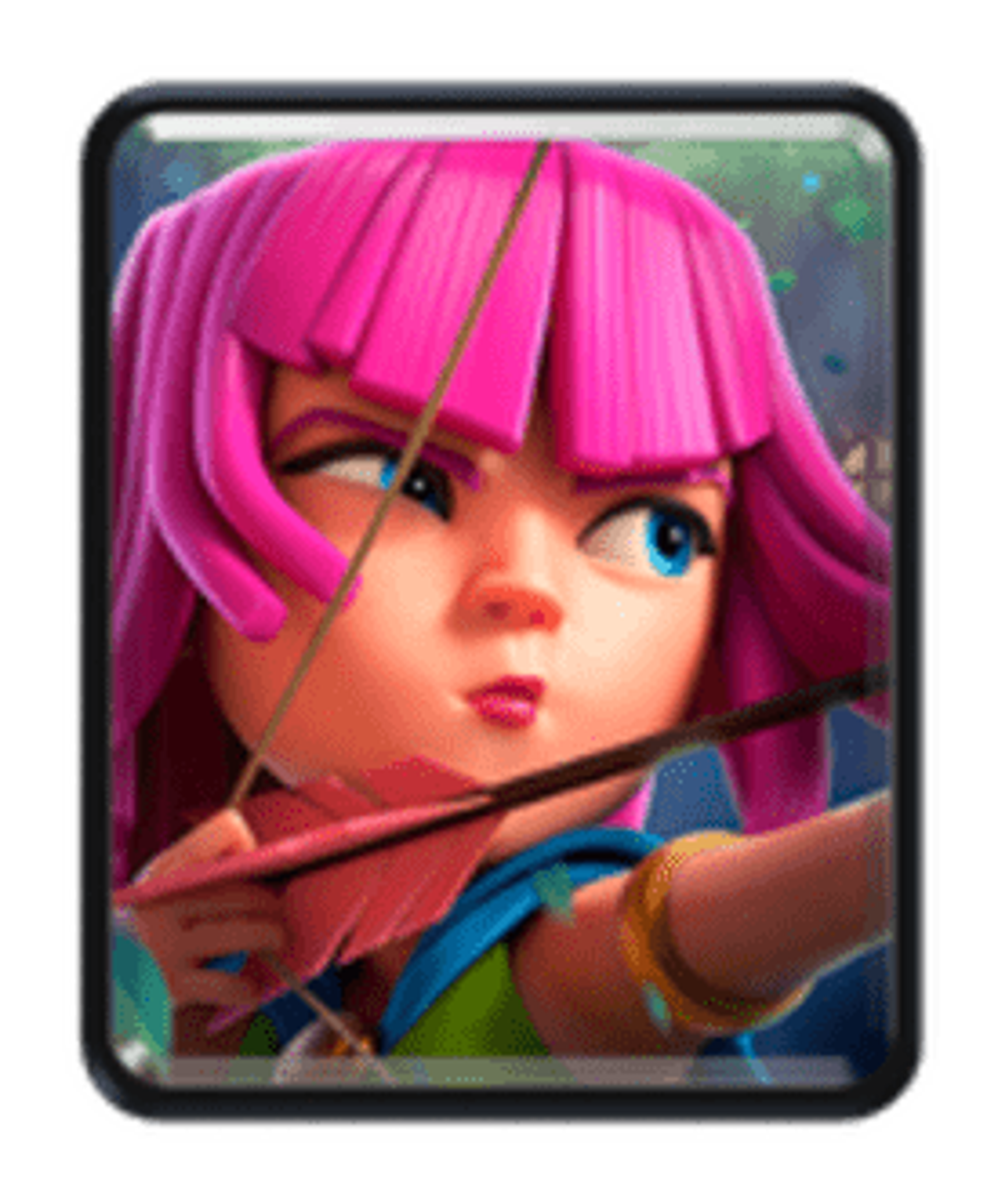 Female archer with blue eyes and pink hair in lime tunic
