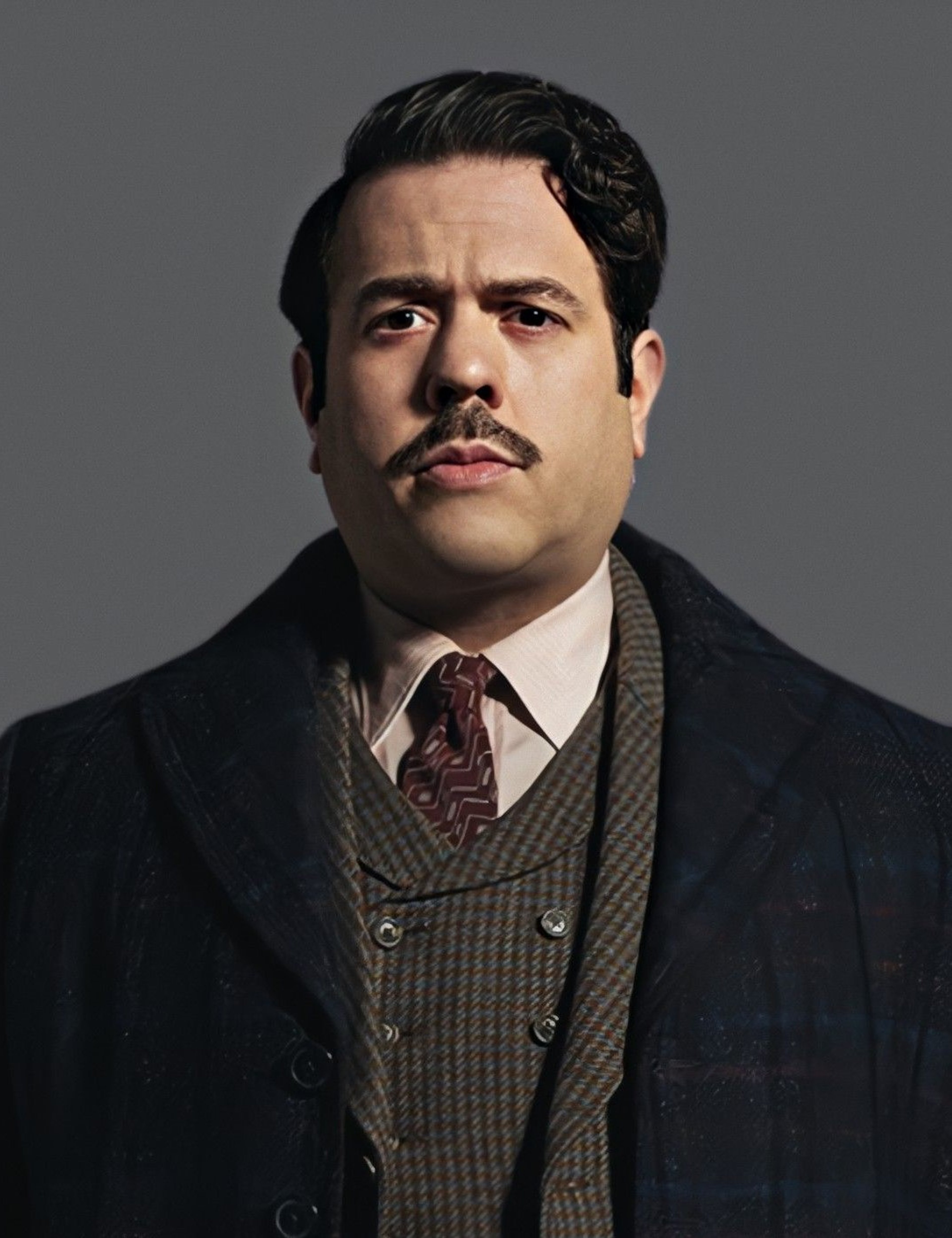 A man in a suit and tie with a serious expression