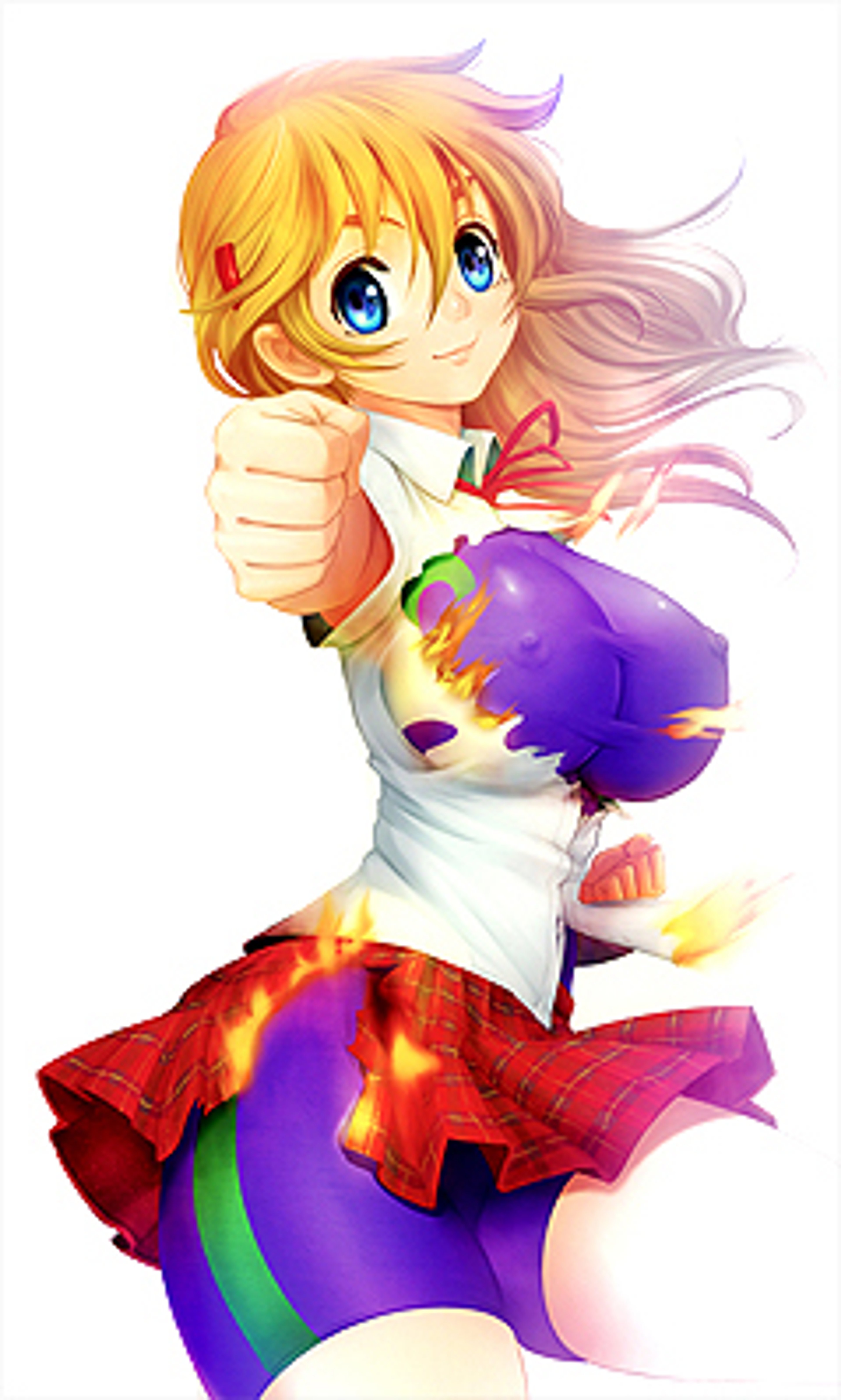 An anime-style character with blonde hair and blue eyes, wearing a colorful outfit.