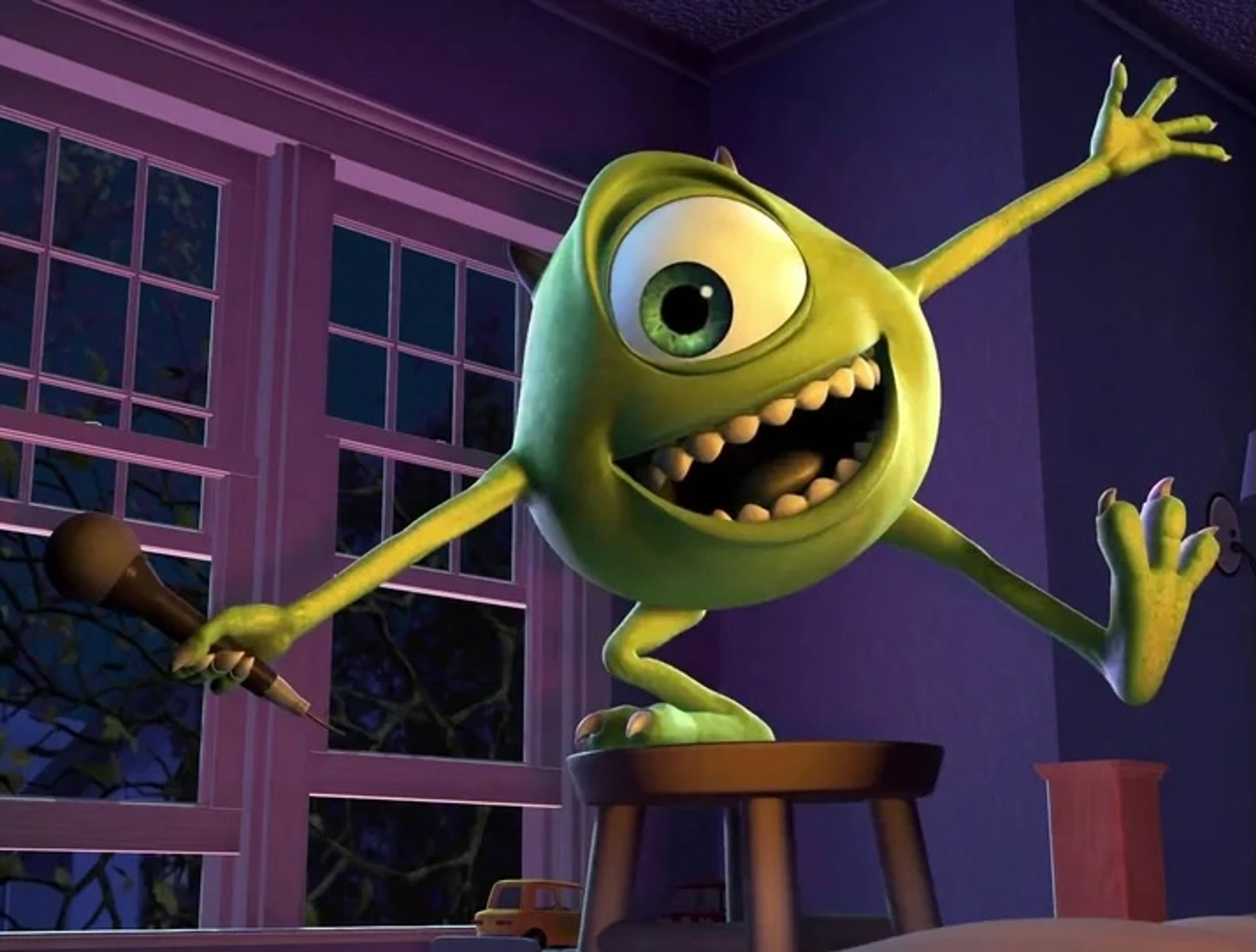 Mike Wazowski, a green one-eyed monster from Monsters, Inc.