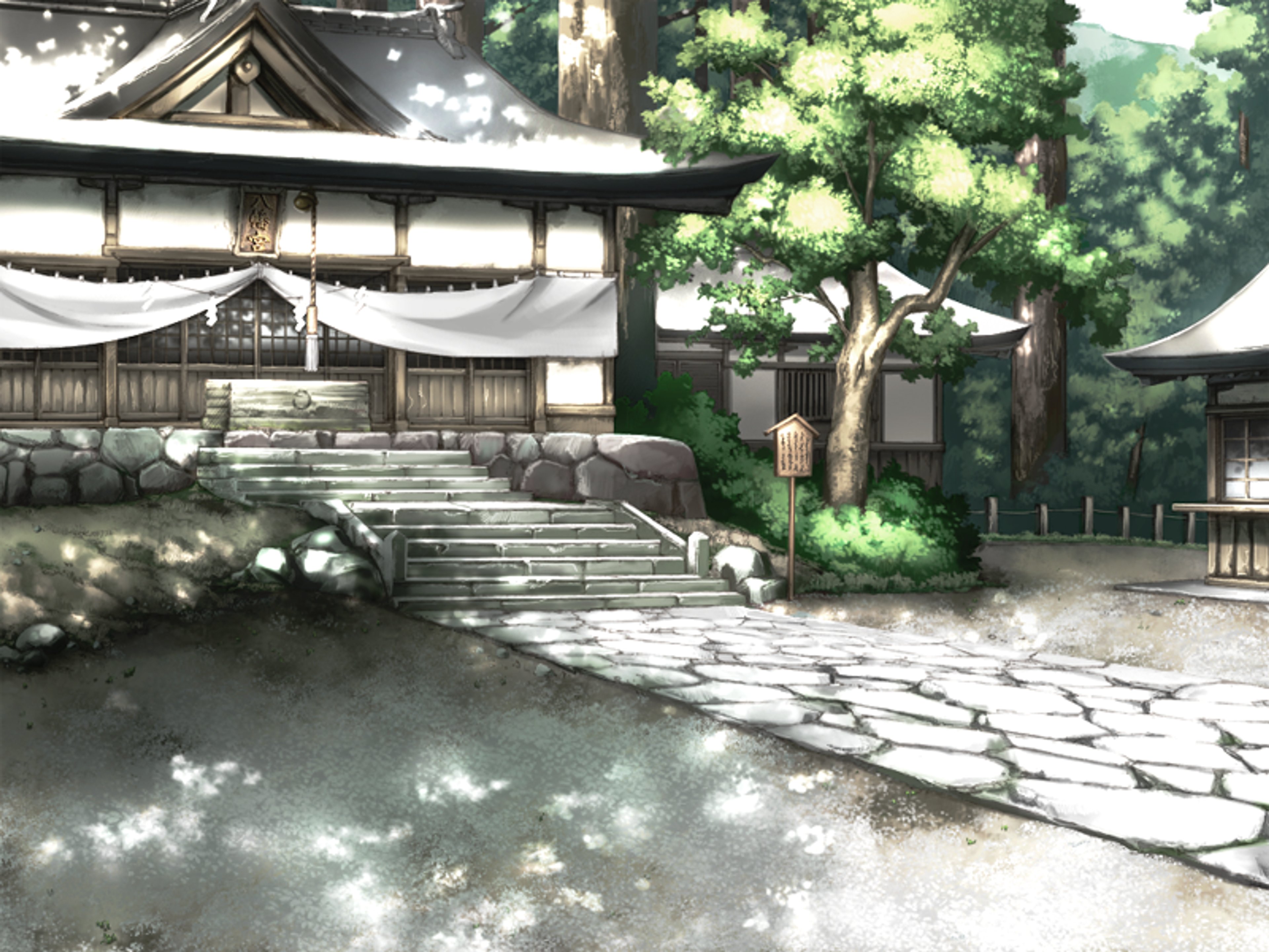 A traditional Japanese Shinto shrine surrounded by nature