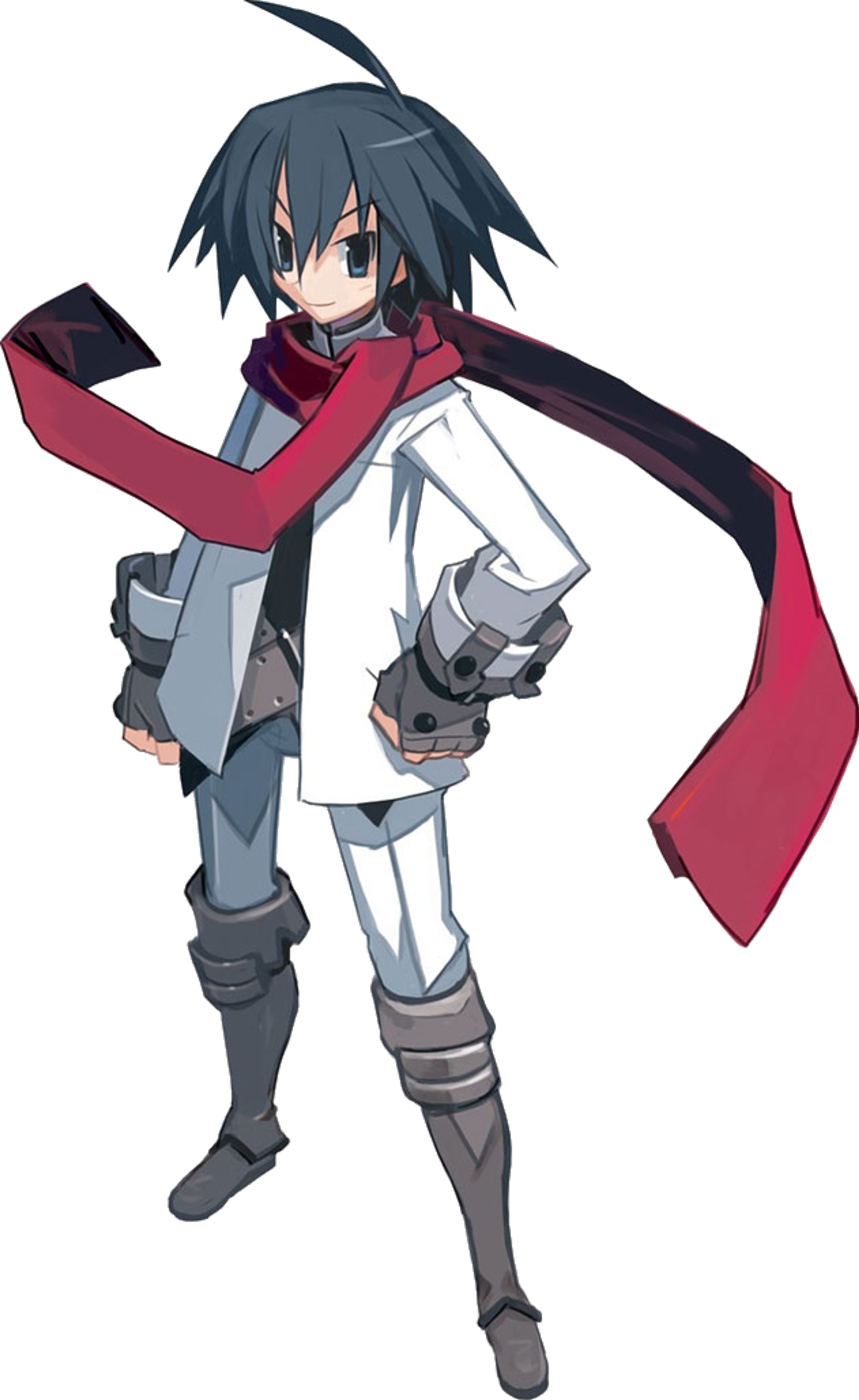 A young male anime-style character in a heroic pose wearing a white and red uniform with armor-like elements.