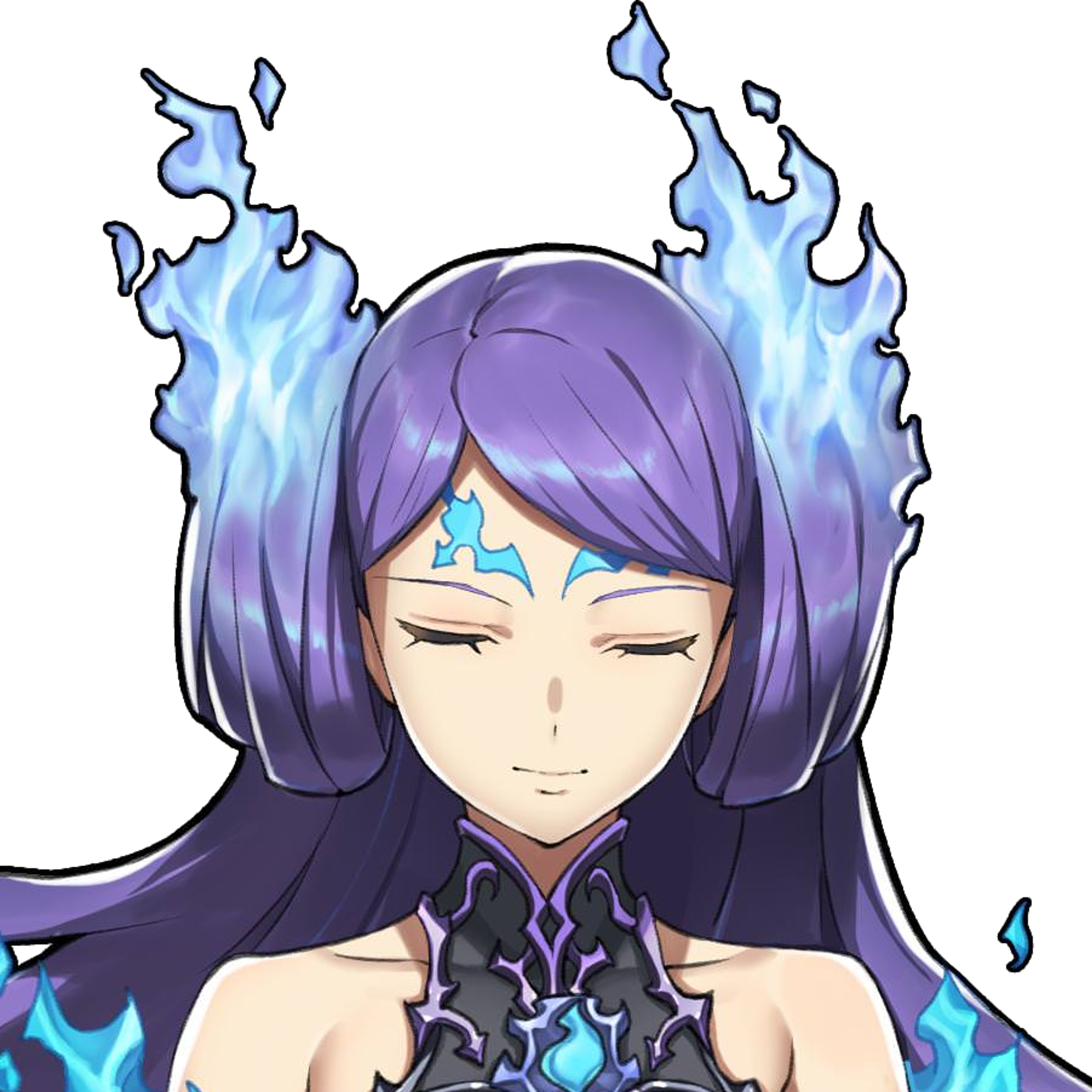 A powerful blade character from the Xenoblade Chronicles universe with purple hair and blue flames.