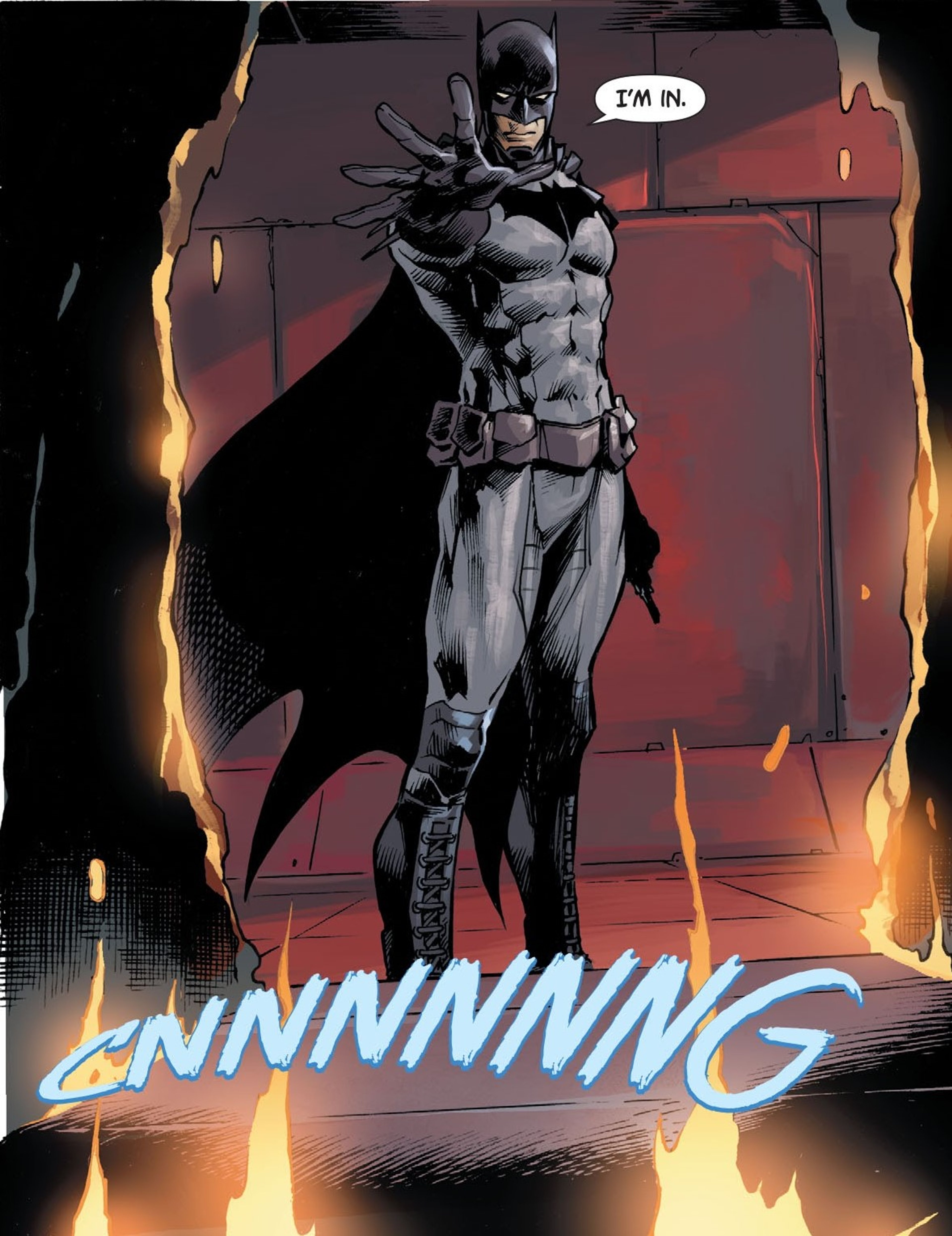 A muscular male superhero character in a dramatic pose