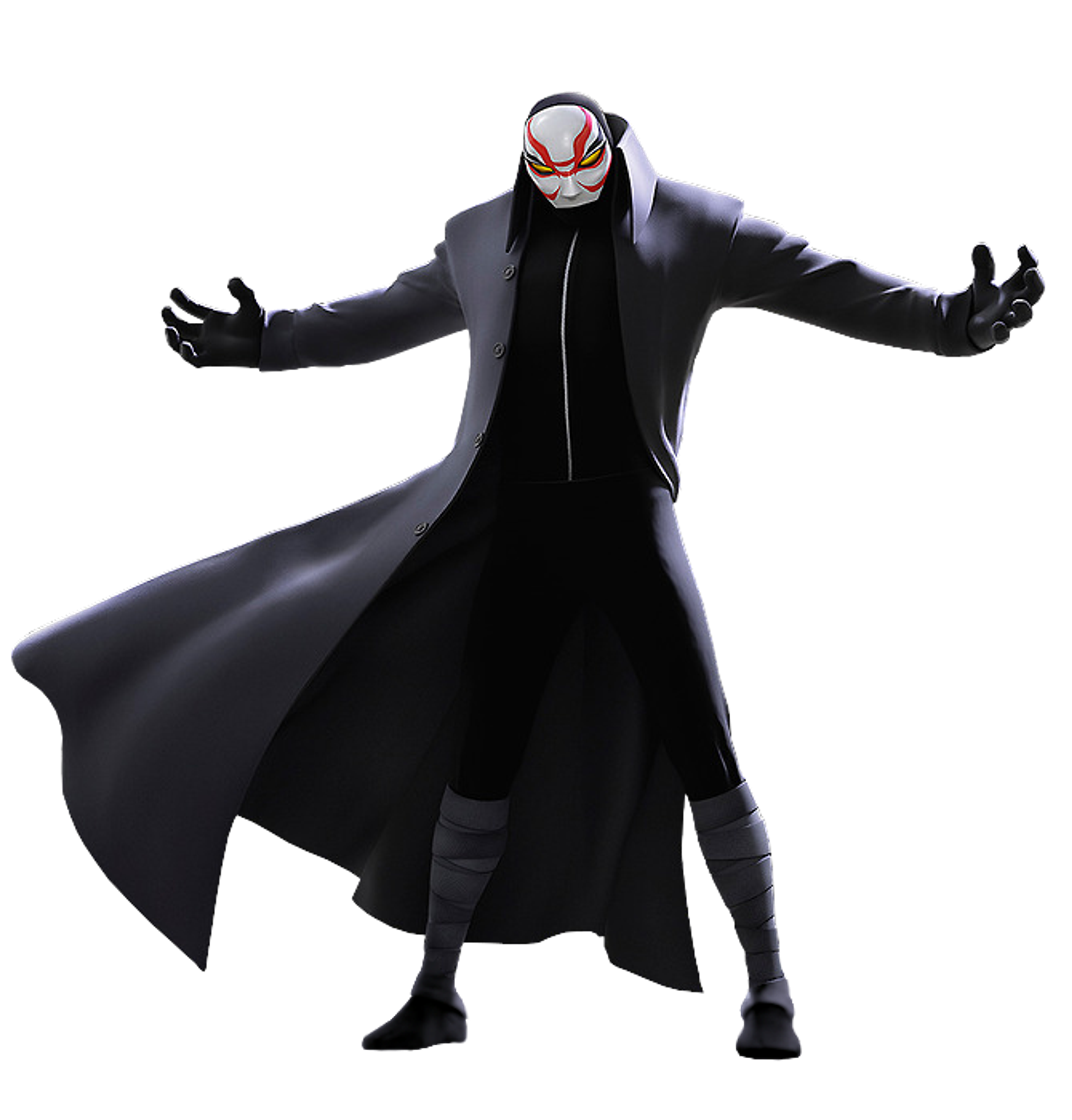 A sinister, masked supervillain character in a black cloak