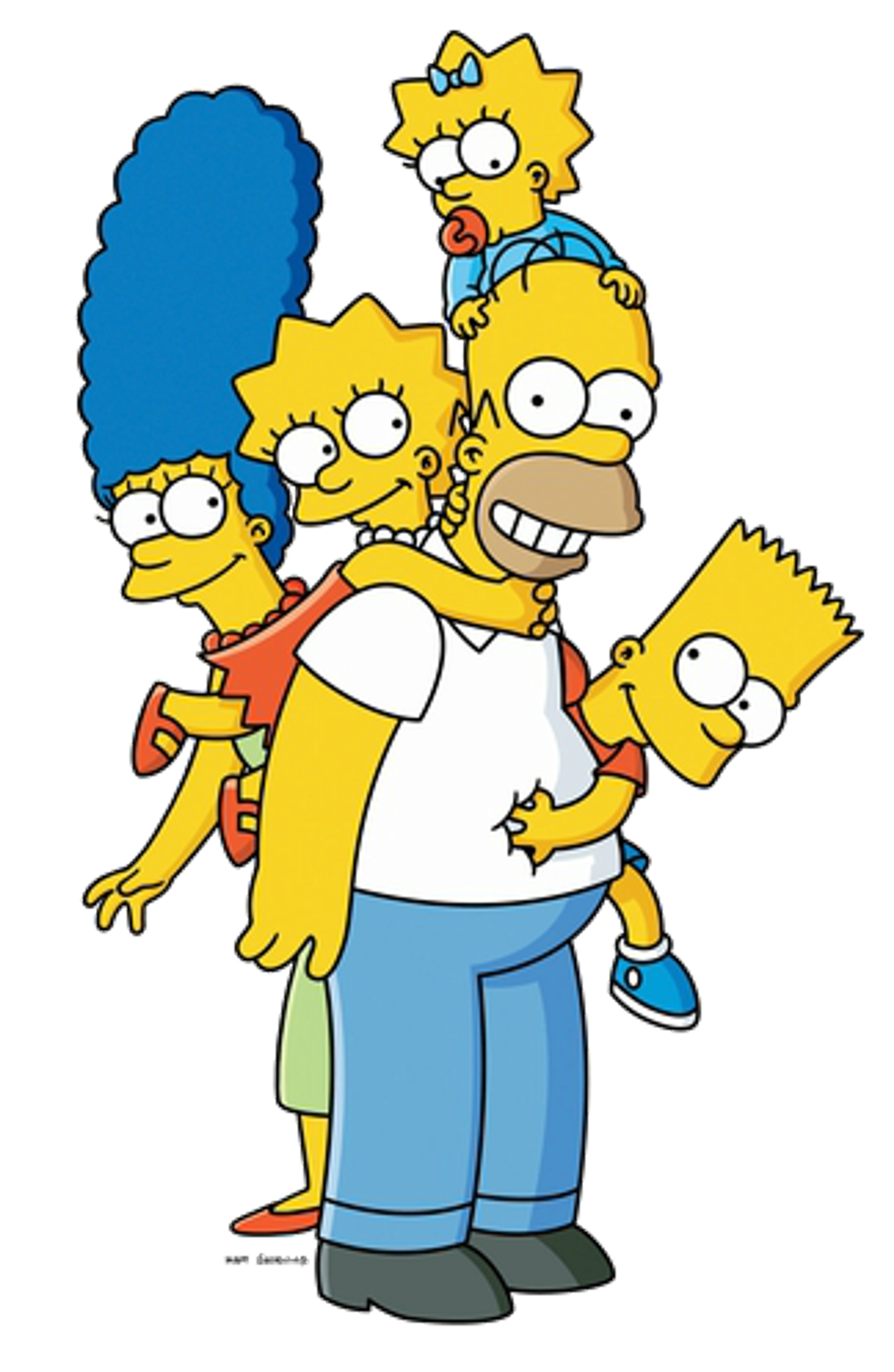 The Simpson family, including Homer, Marge, Bart, Lisa, and Maggie