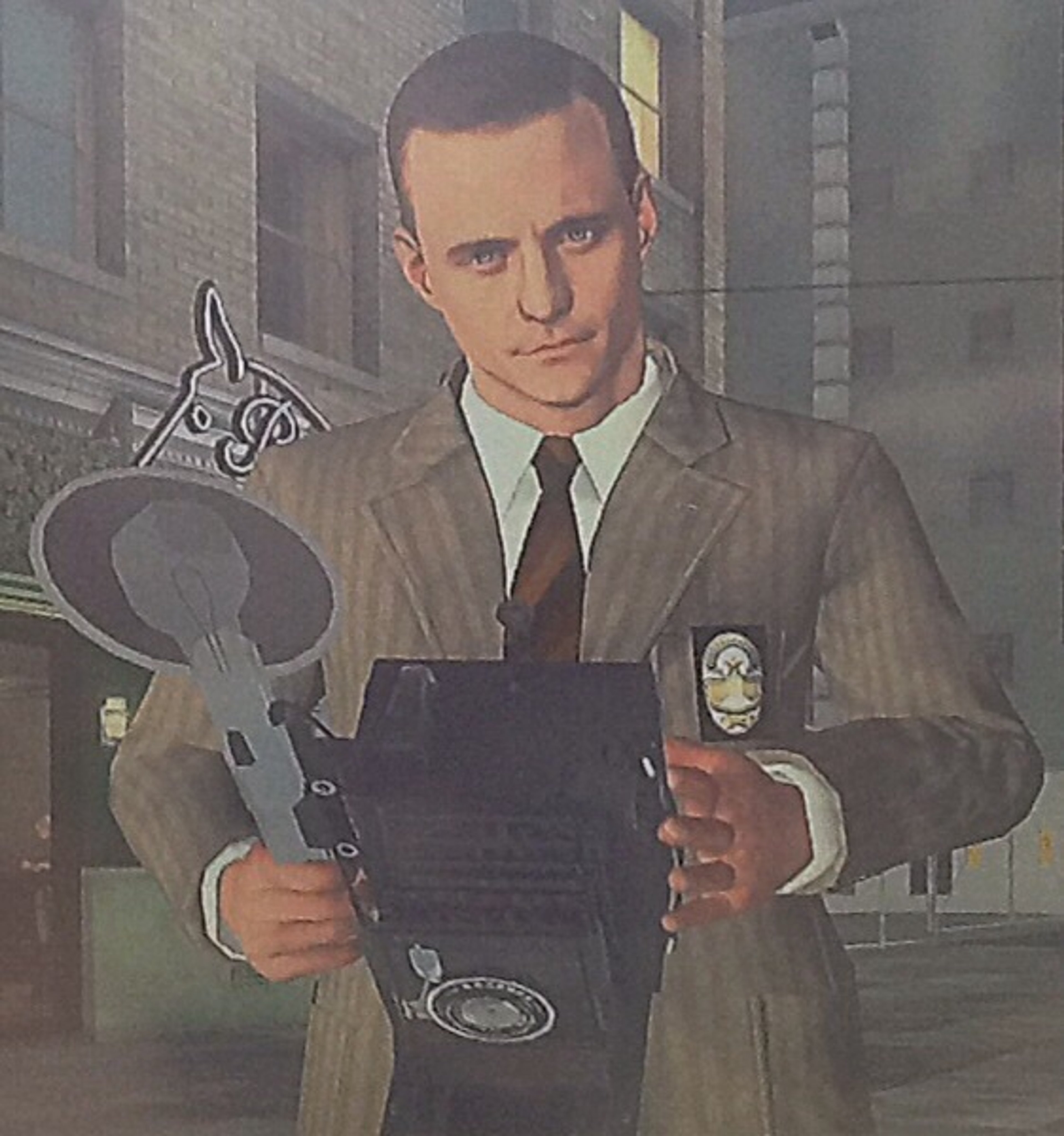 A man in a suit holding a camera, appearing to be a crime scene photographer