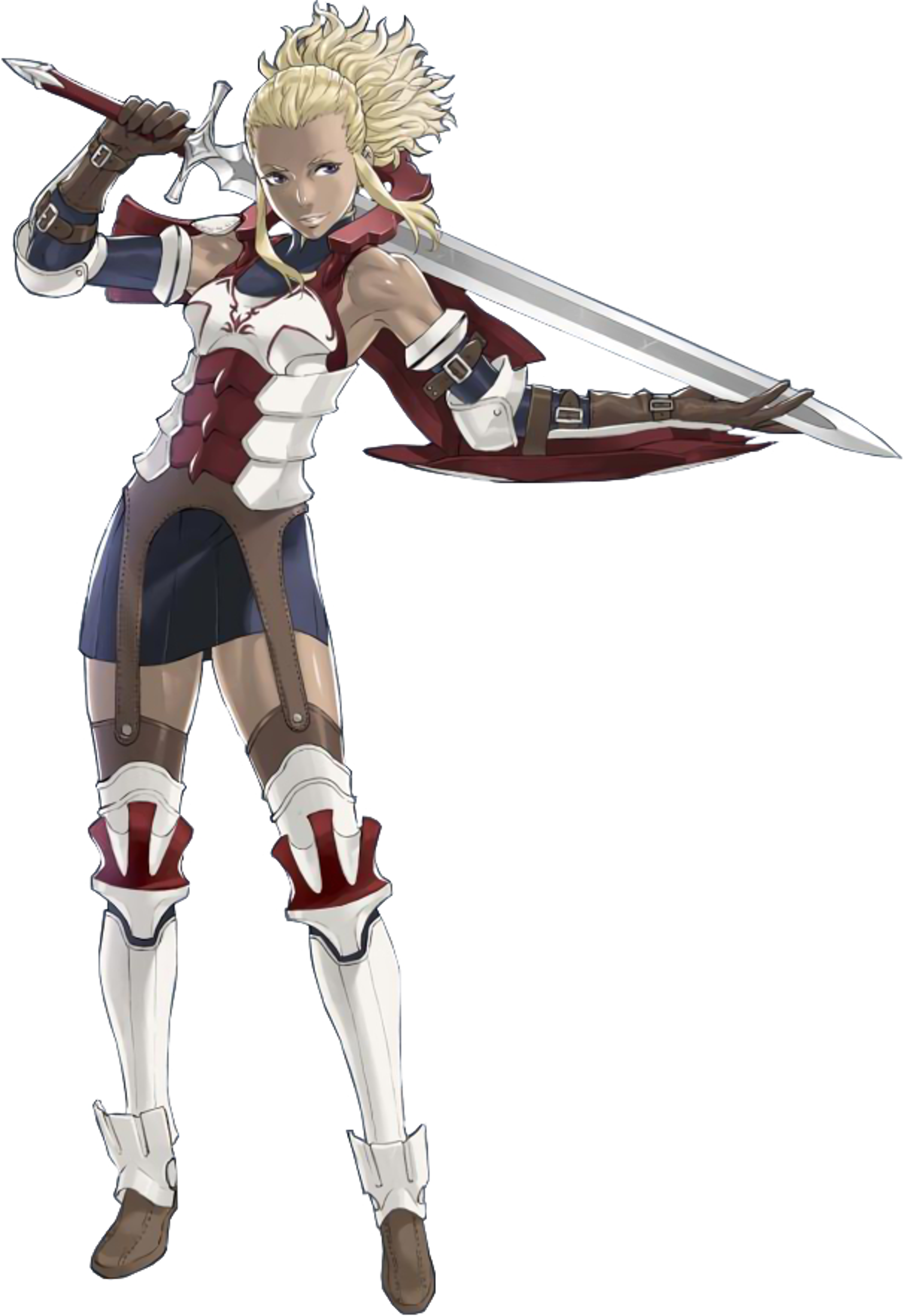A female fantasy warrior character with blonde hair and armor holding a sword