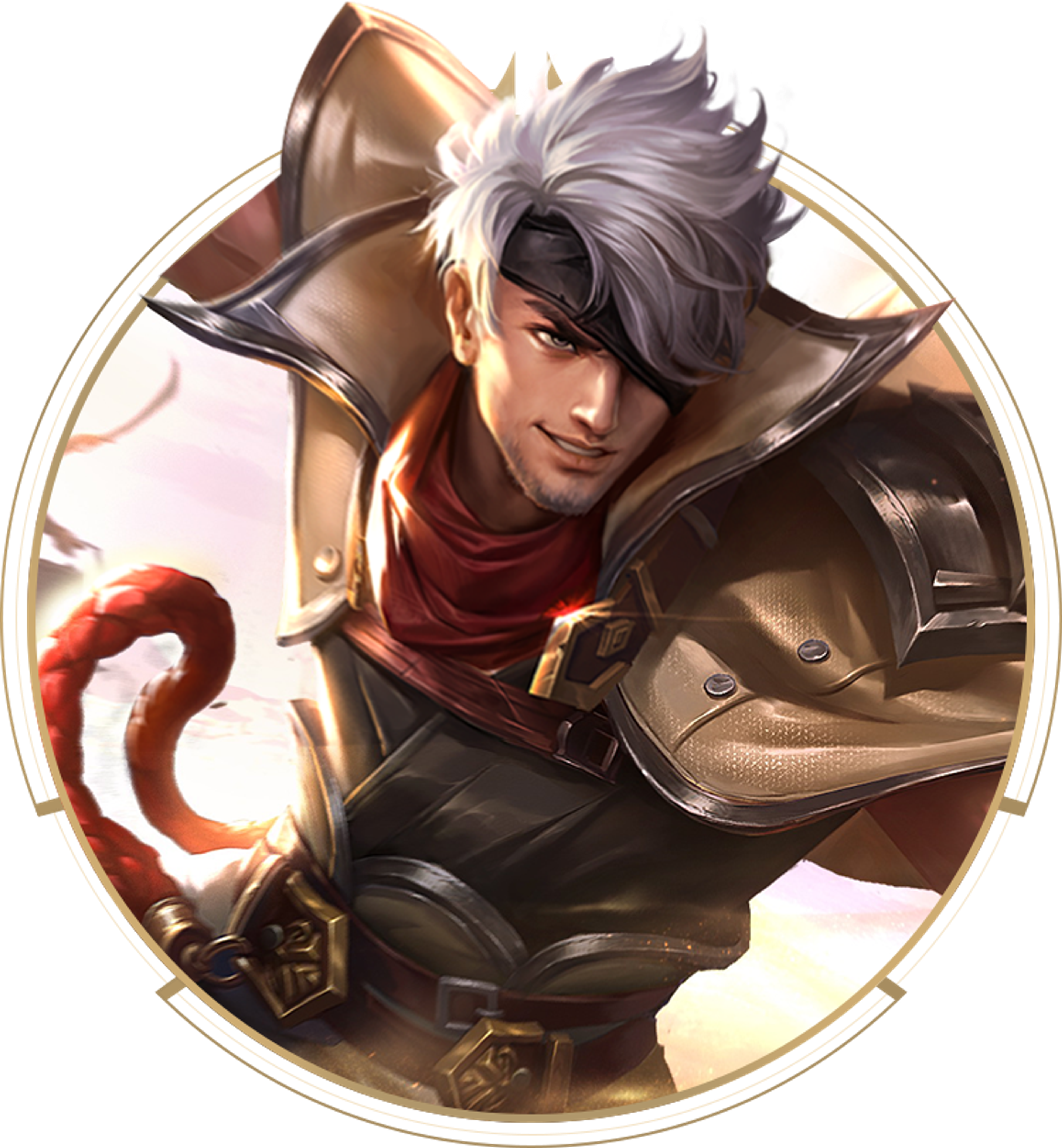 A one-eyed, scarred mercenary character wielding a broadsword