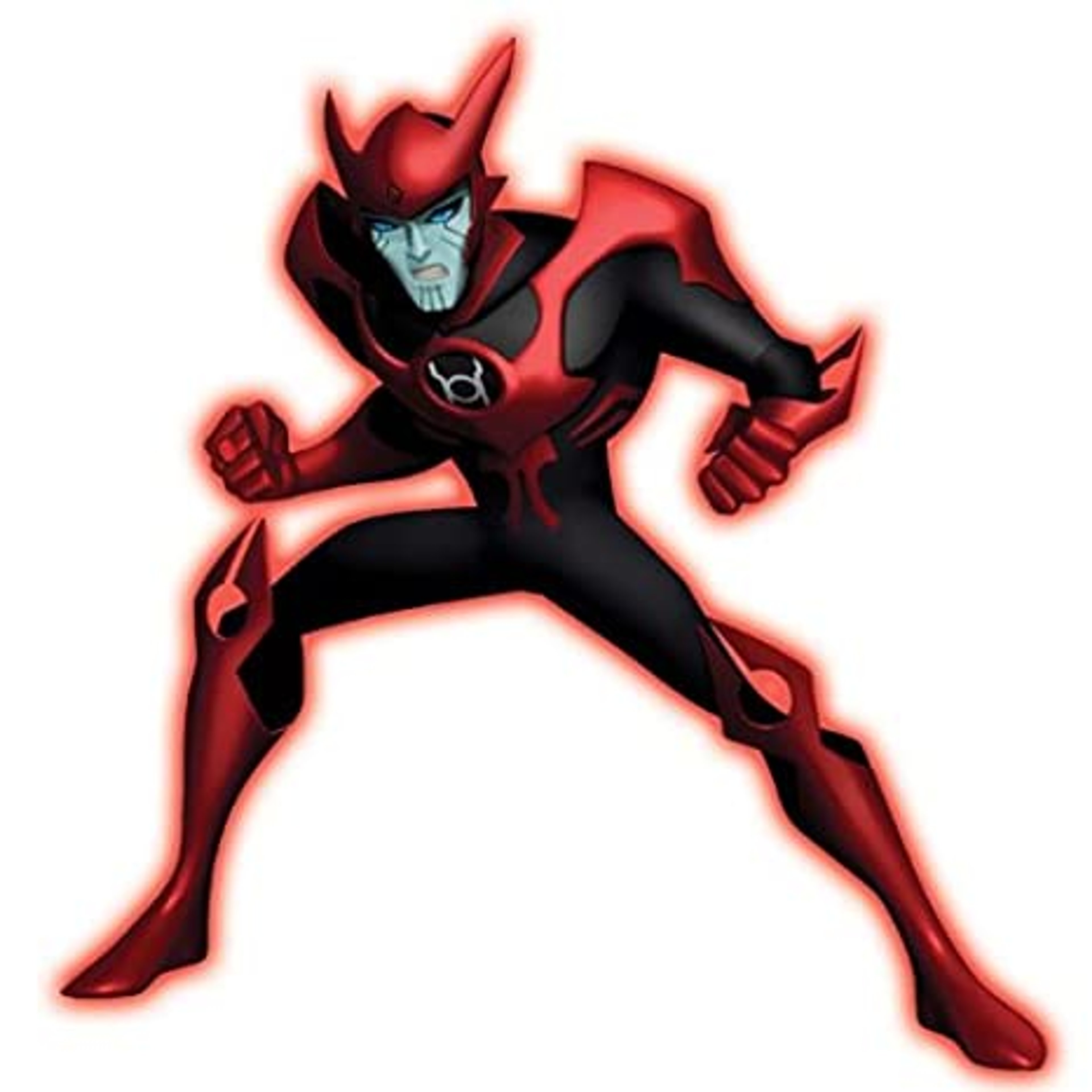 A powerful, red-skinned humanoid character in a fighting stance
