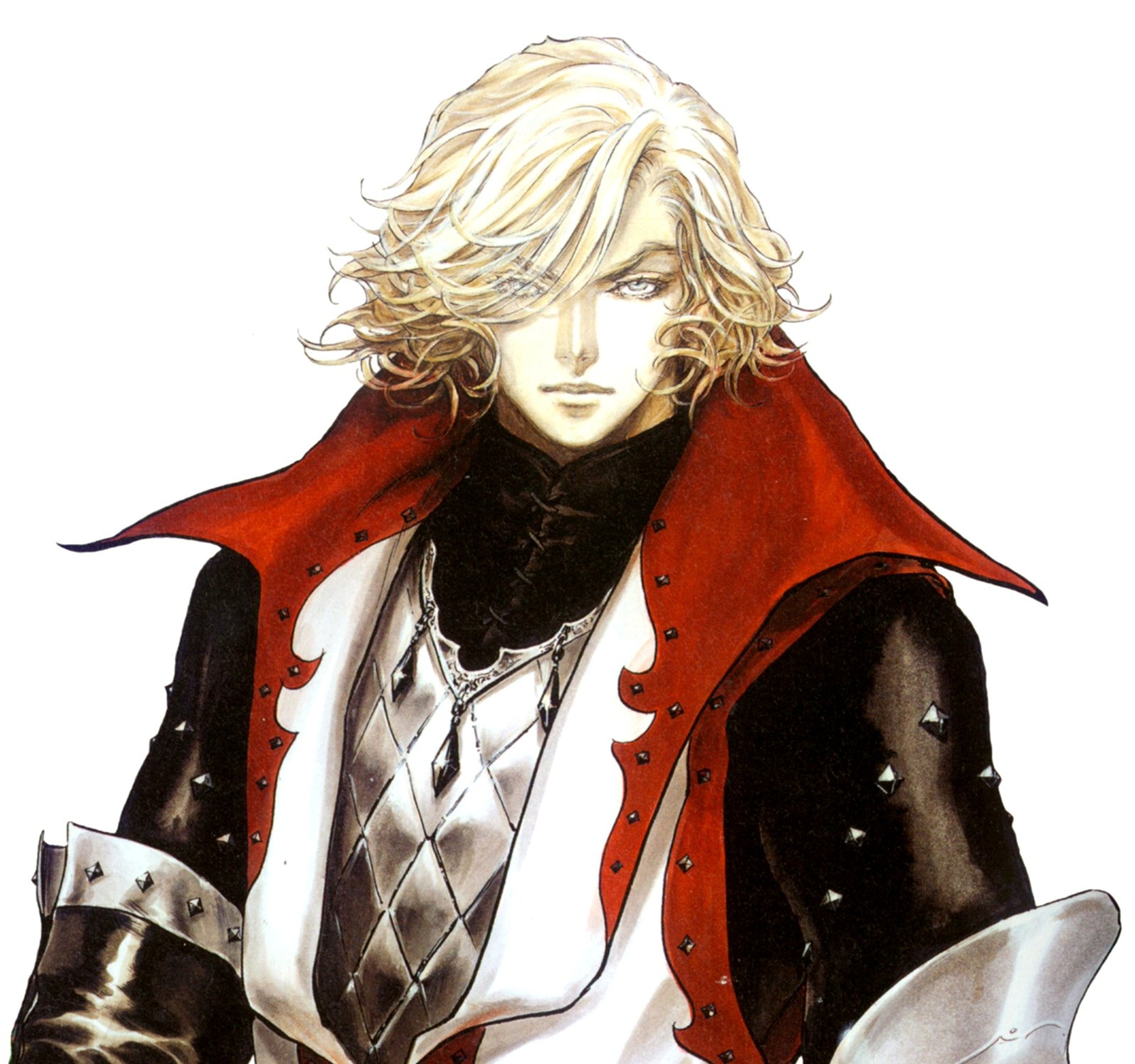 A medieval knight or warrior with long blonde hair and a red cape